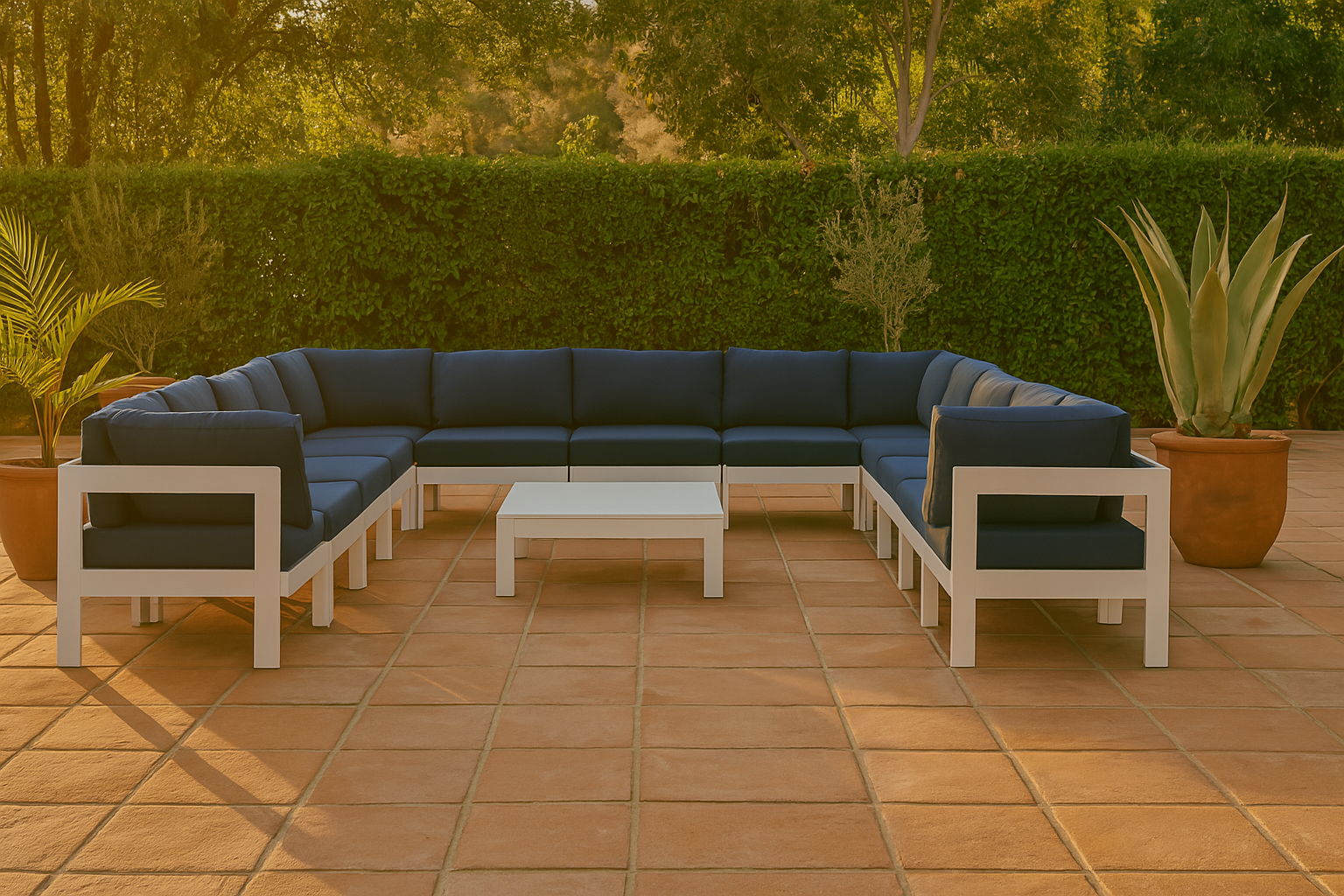 Nizuc - Outdoor Patio 13 Piece Modular Sectional With White Frame - Navy