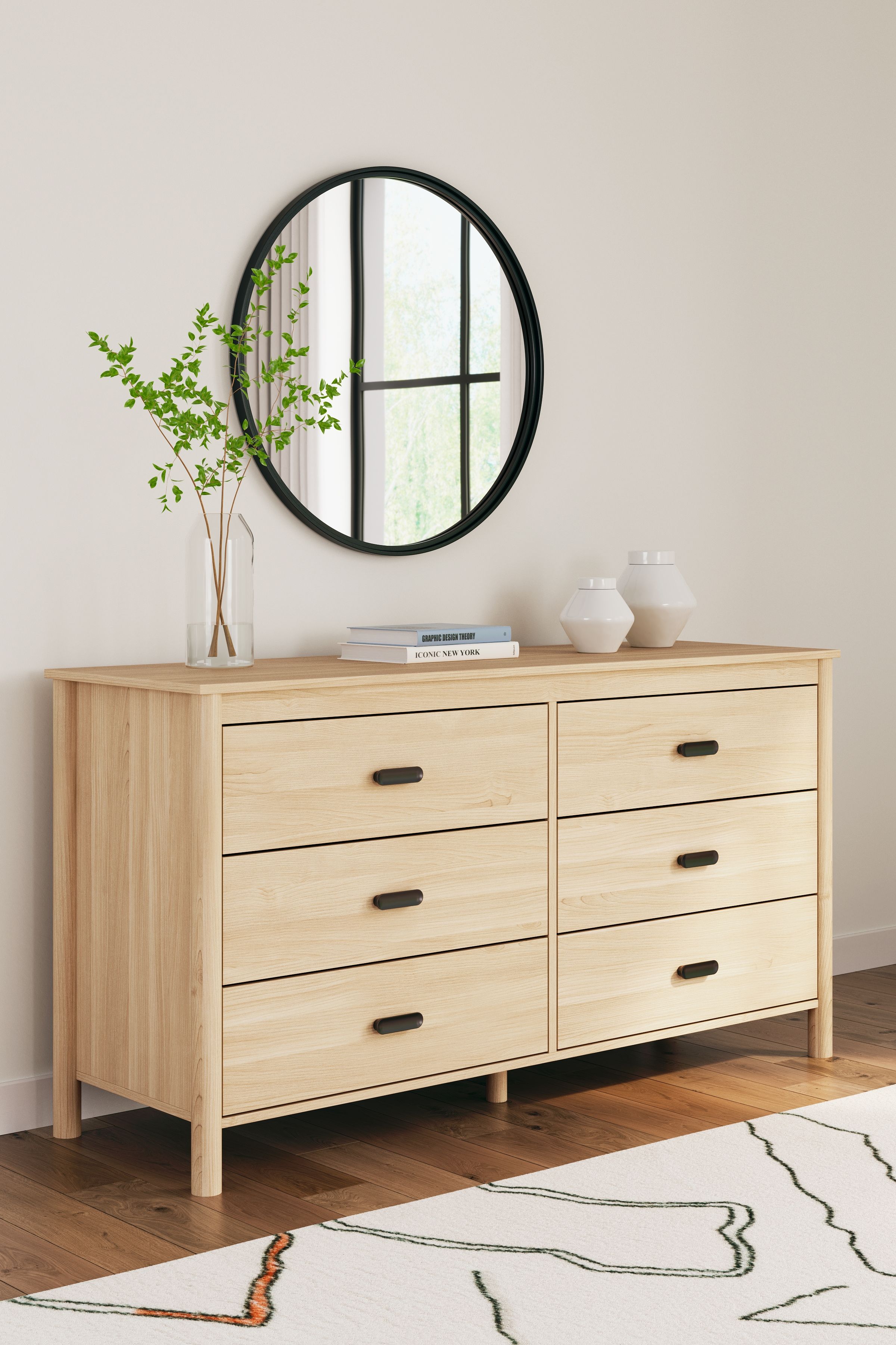 Cabinella - 6 Pc. - Dresser, Chest, Queen Platform Panel Bed, 2 Nightstands - Tan