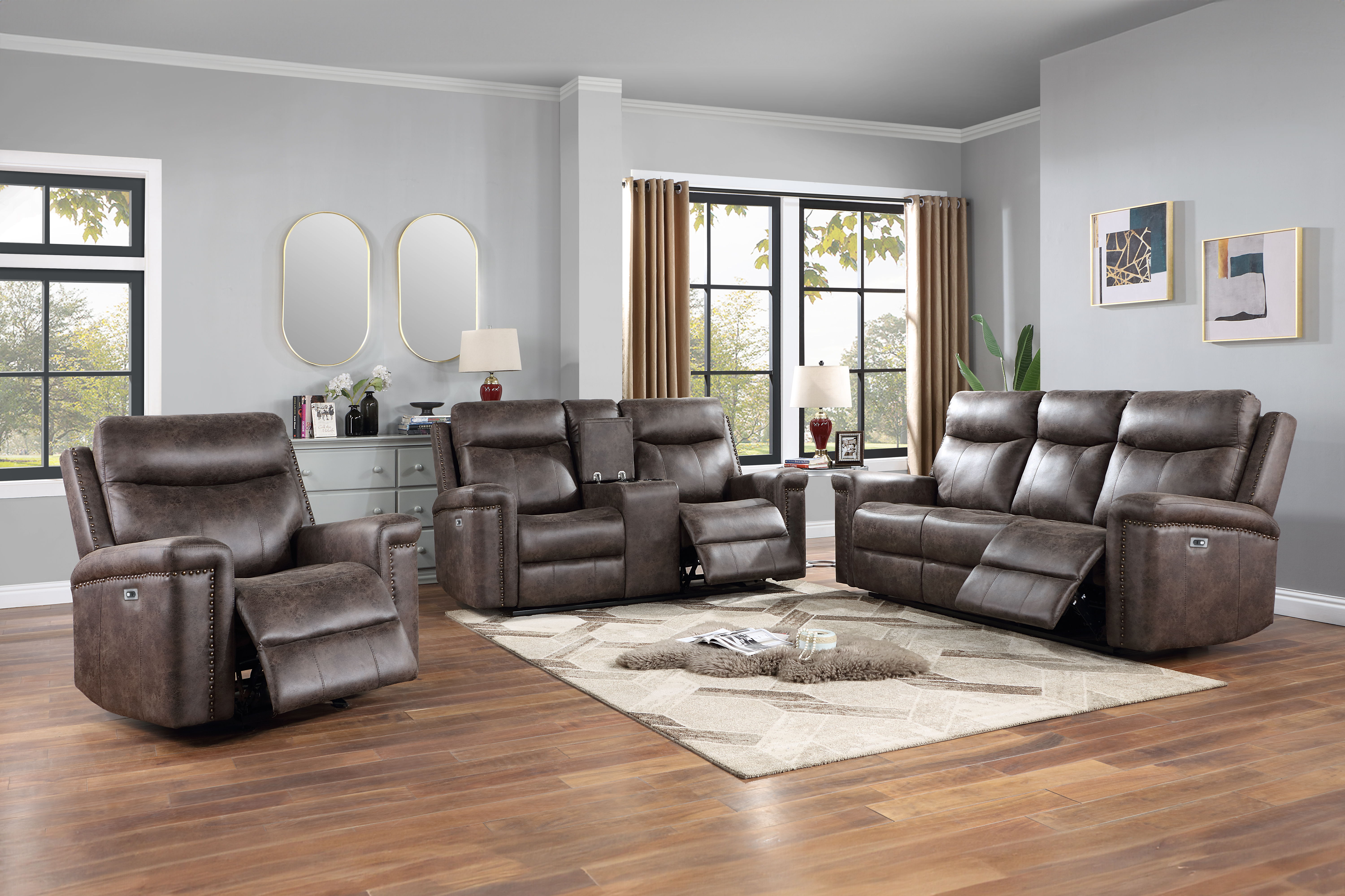 Quade - Power P1 3 Piece Sofa & Loveseat & Recliner - Mocha