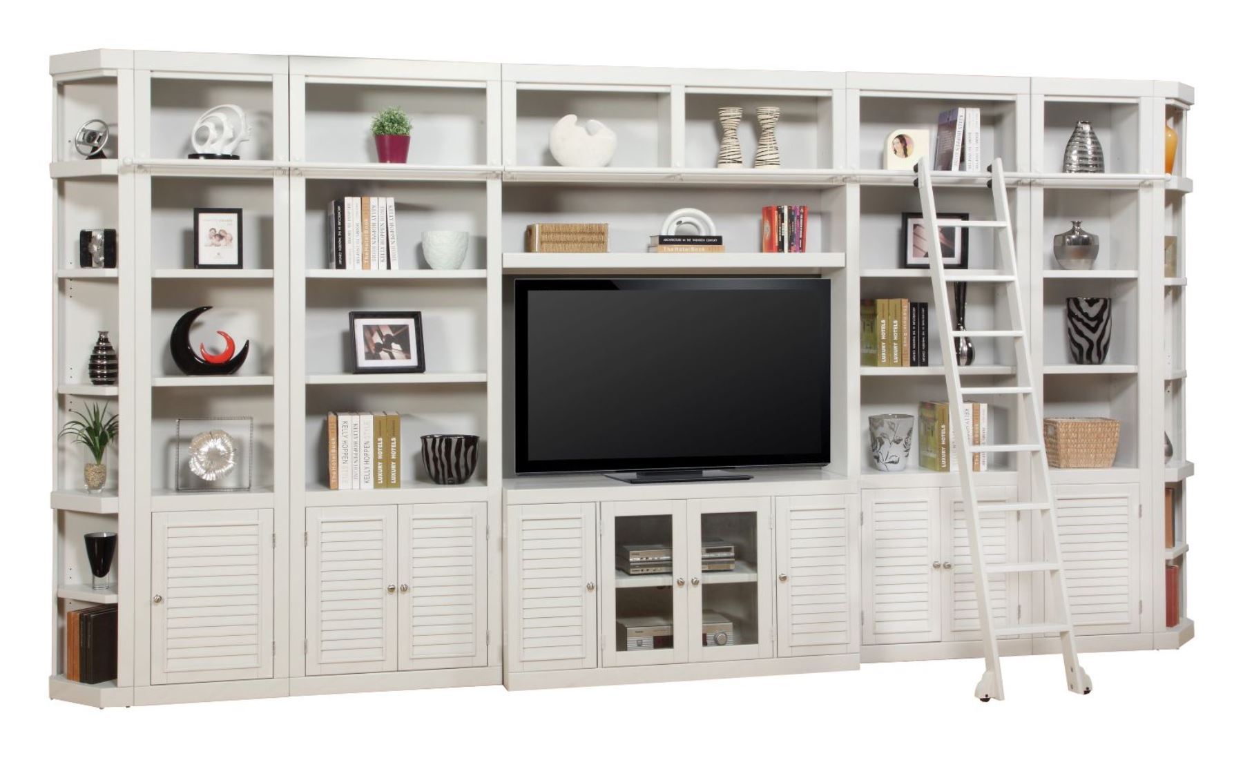 Parker House Boca - 9 Piece Entertainment Wall With Corner Bookcases - Cottage White