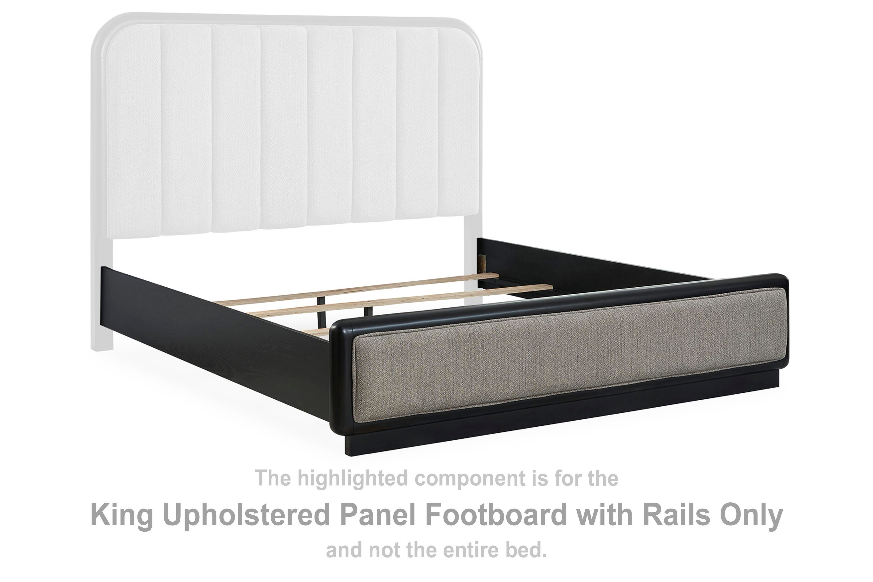 Rowanbeck – King Upholstered Panel Footboard with Rails – Gray / Black