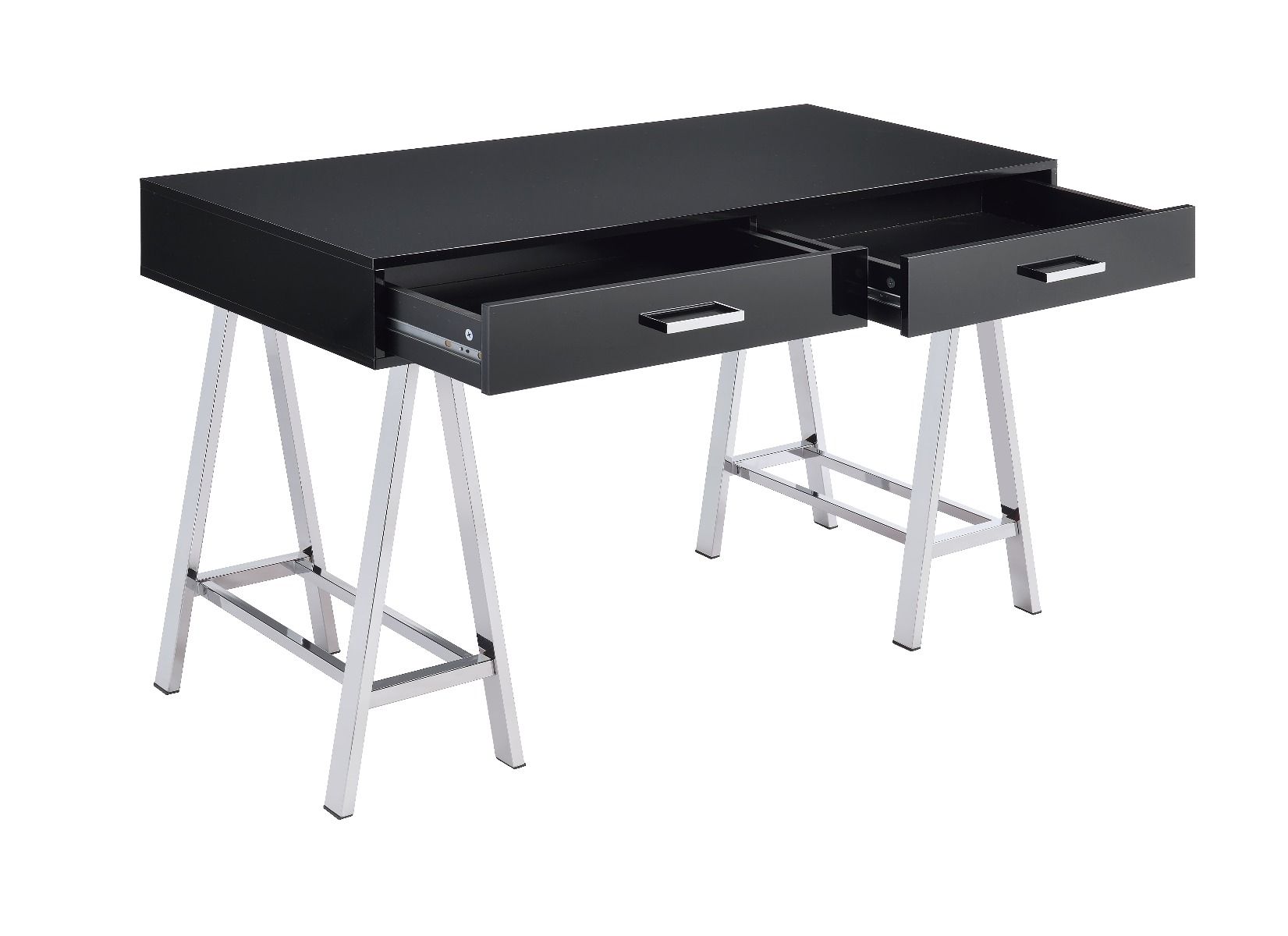 Coleen - Writing Desk With USB - Black High Gloss & Chrome, black, view 4