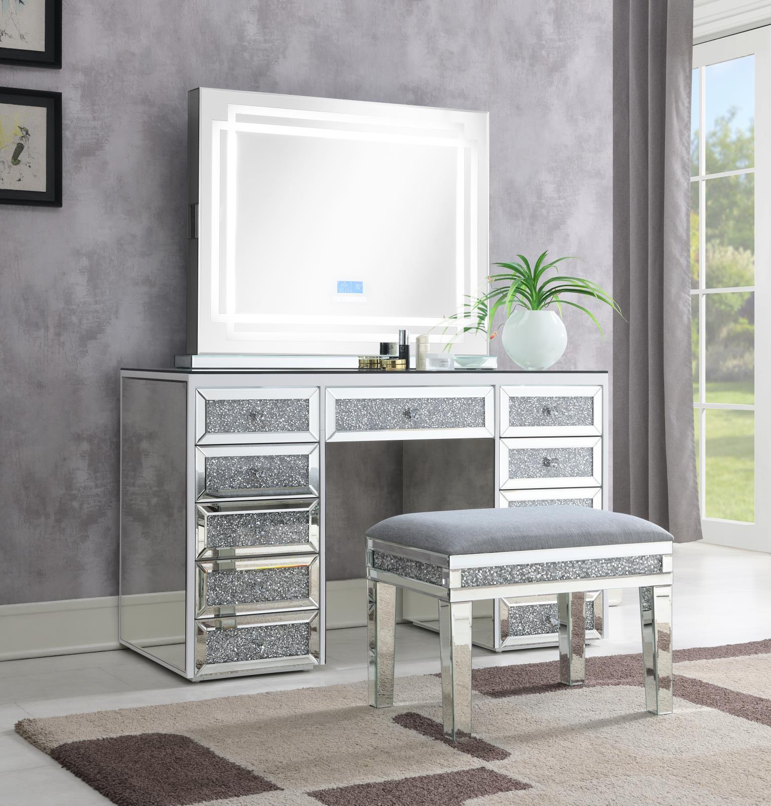 G-310 - Glamour Vanity Set (Dresser + Mirror Bluetooth Speaker With Lights) - Pearl Silver