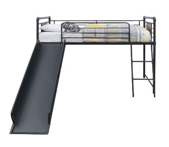 Cordelia - Twin Loft Bed With Slide - Antique Oak, Sandy Black & Dark Bronze Hand-Brushed, black, view 2