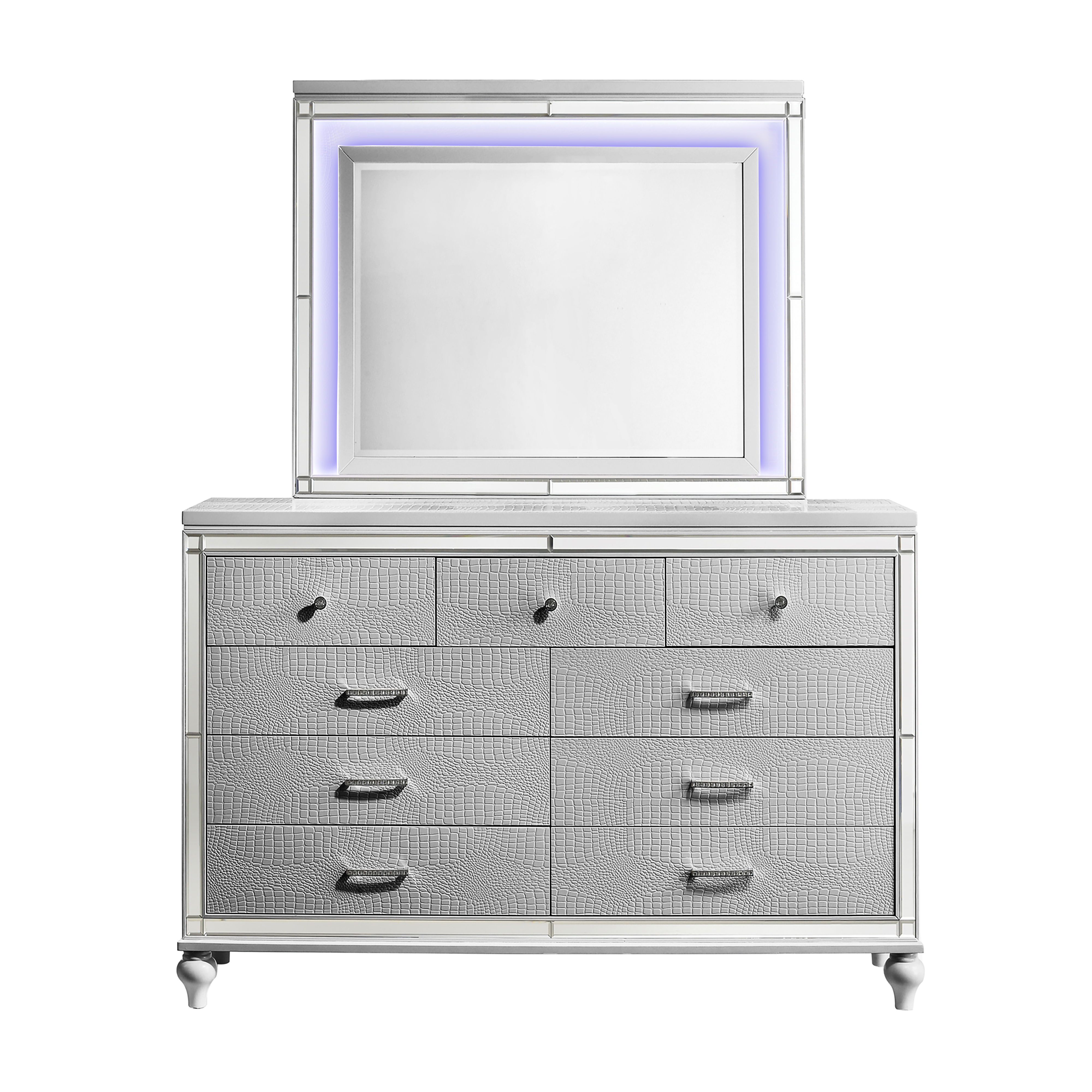 Valentino - 2 Piece Dresser & Mirror - Silver