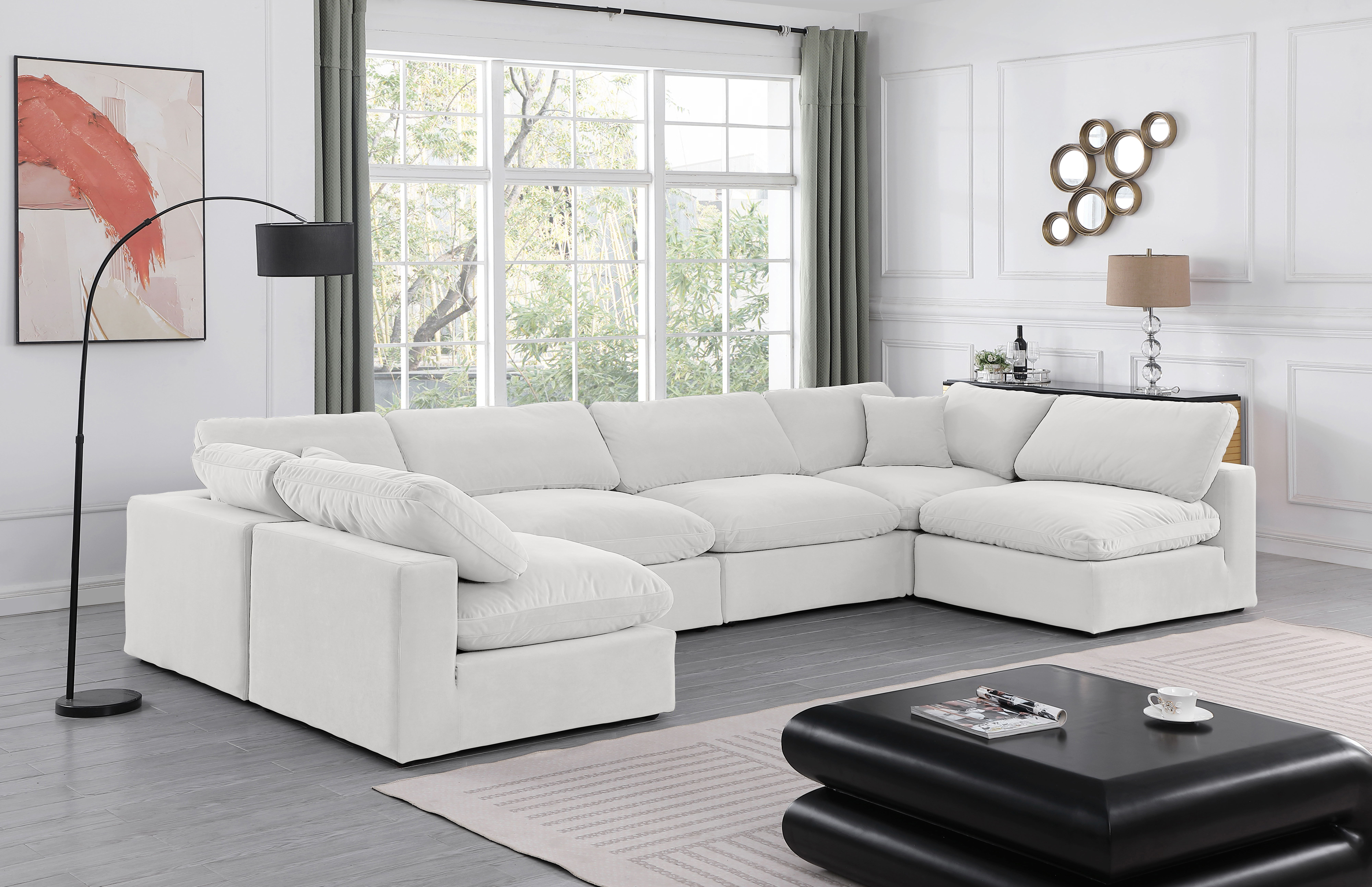 Comfy - 6 Piece Velvet Modular Armless Sectional - White