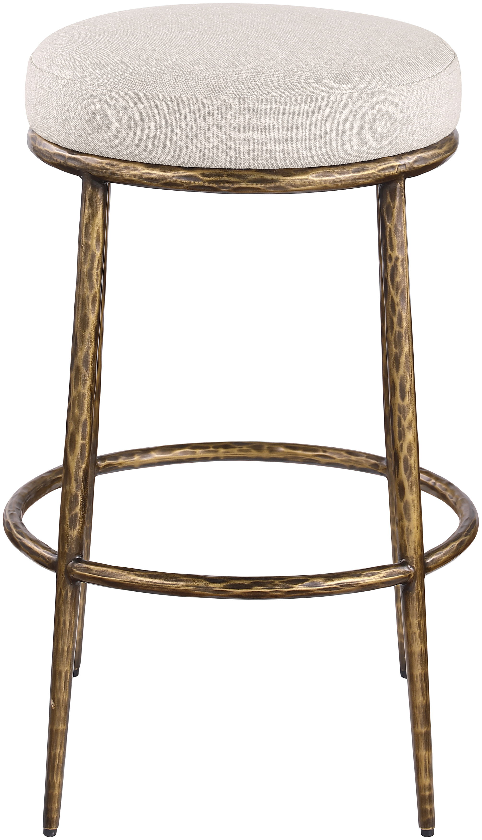 Ferro - Performance Fabric Upholstered Backless Bar Stool - Beige / Antique Brass