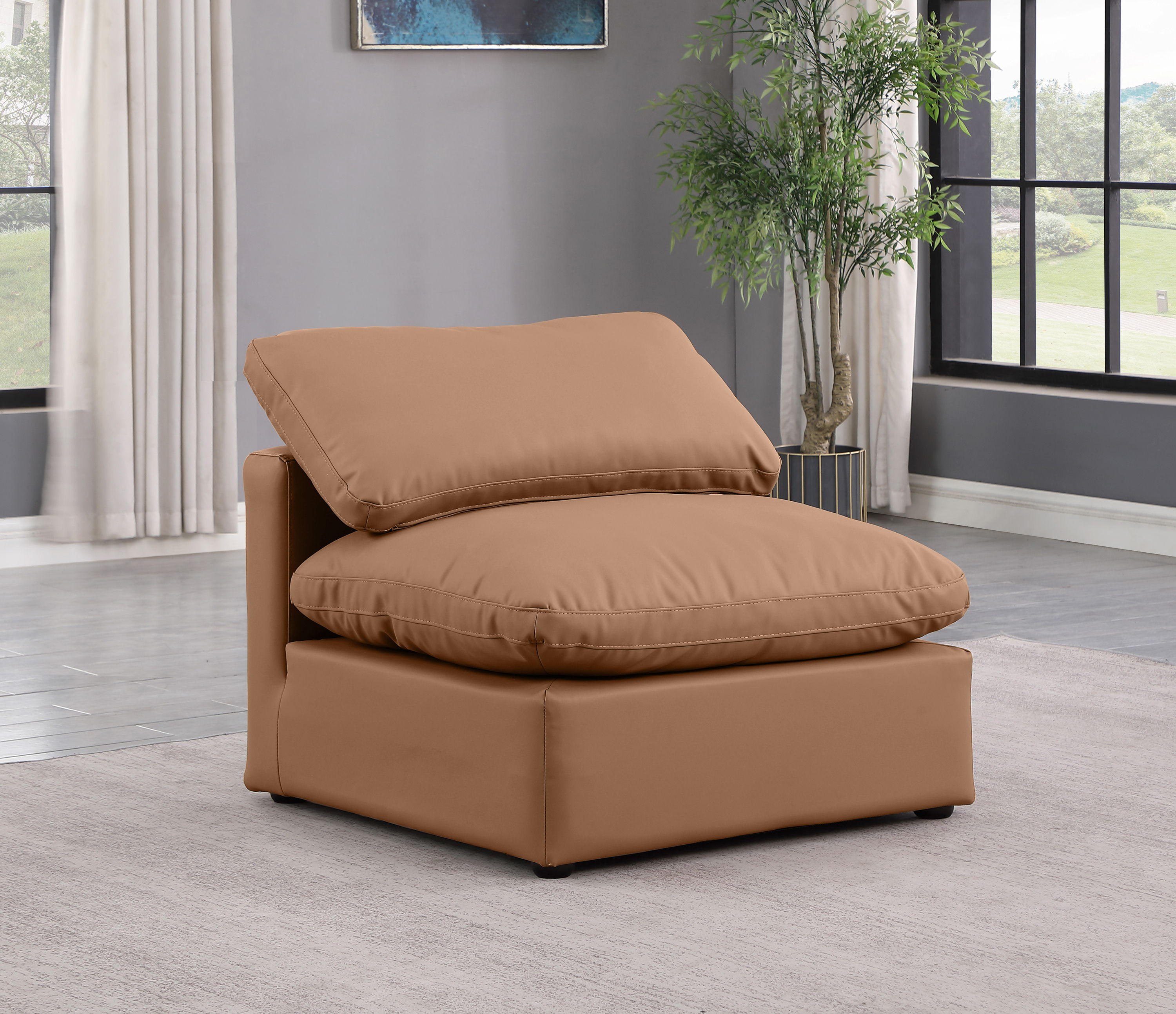 Indulge - Faux Leather Armless Chair - Cognac