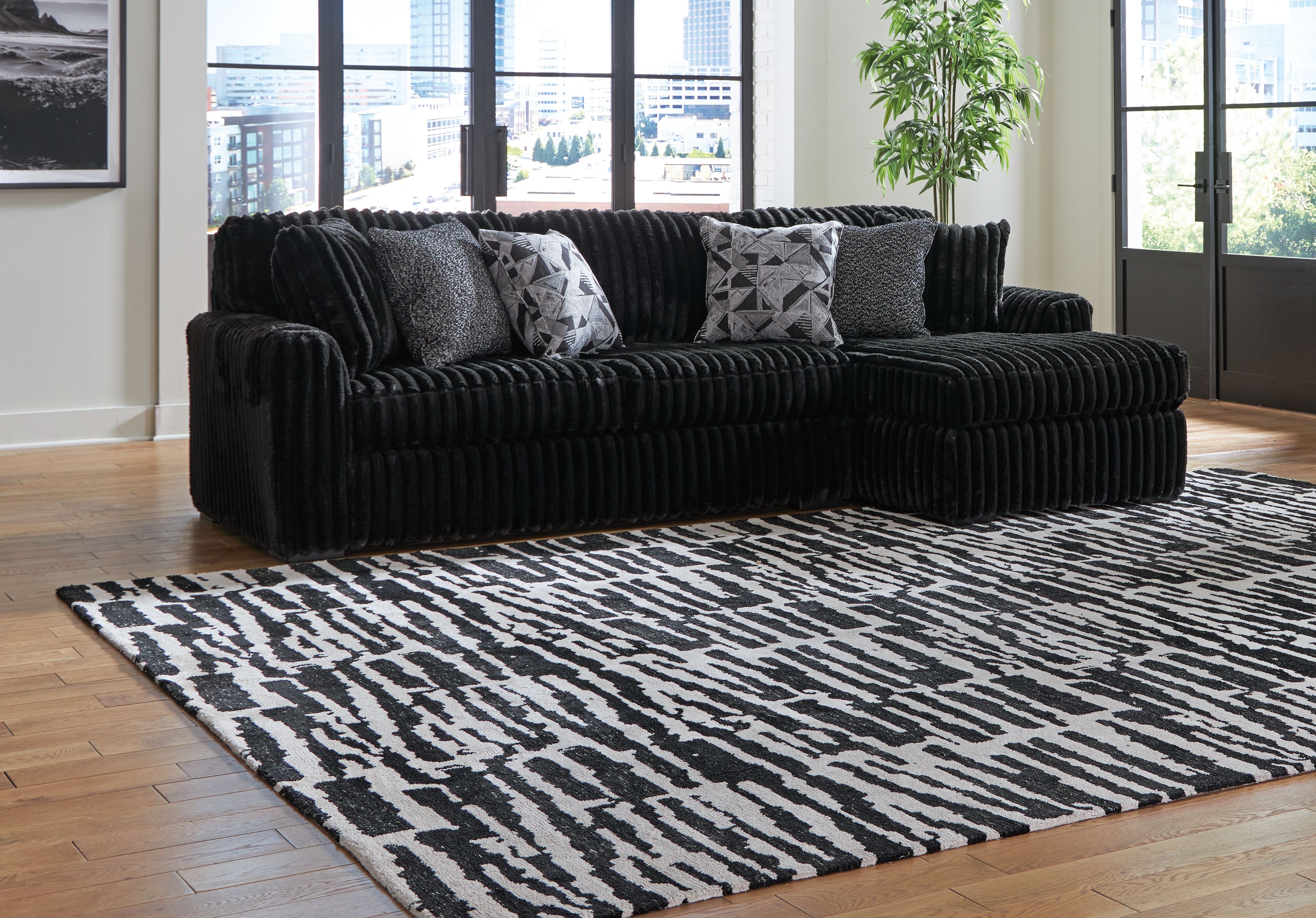 Ashley Furniture Midnight-Madness - 4 Pc. - 2-Piece Sectional Sofa With Raf Corner Chaise, Chaise, Ottoman - Onyx - Image 6