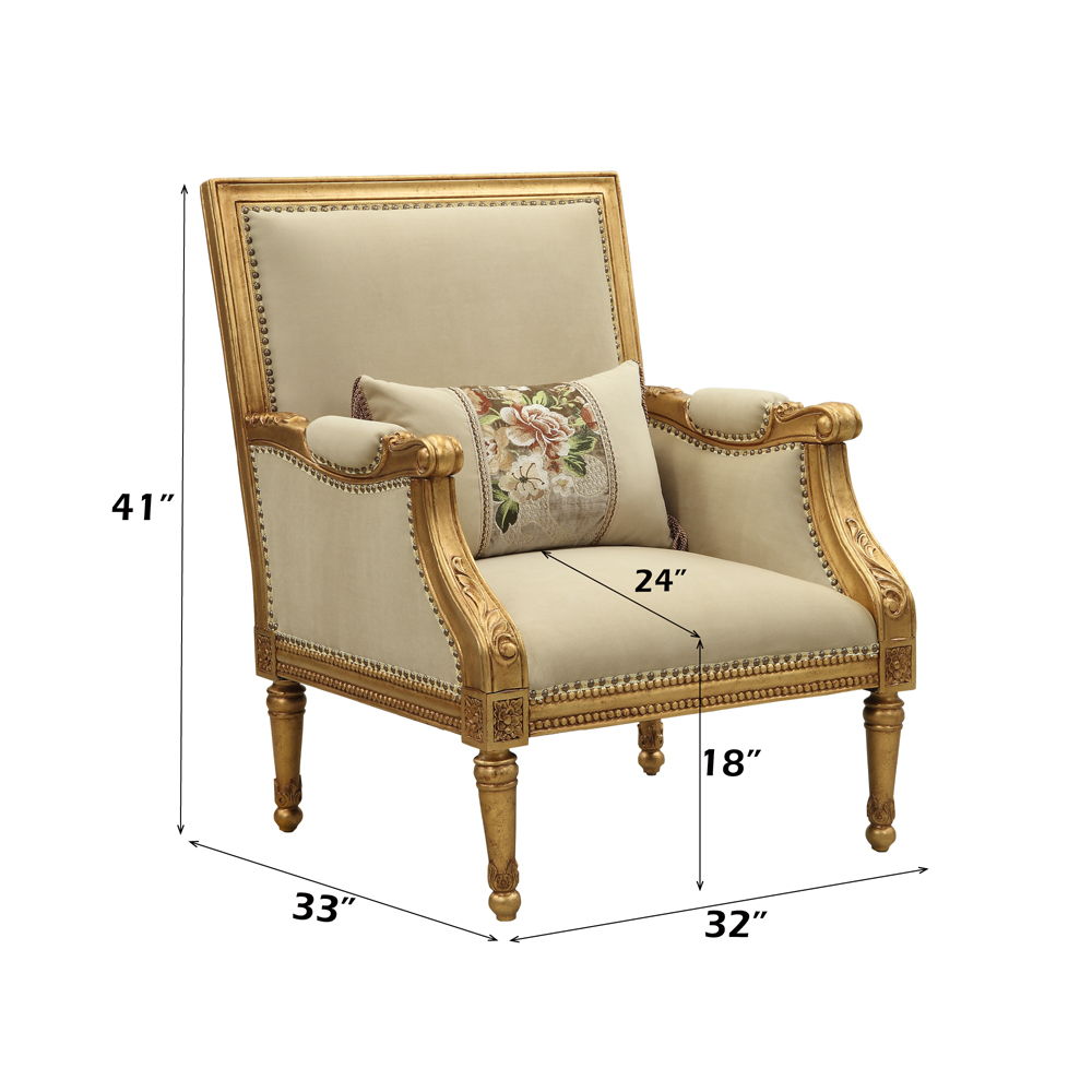 Daesha - Chair With Pillow - Tan Flannel & Antique Gold, beige, view 4