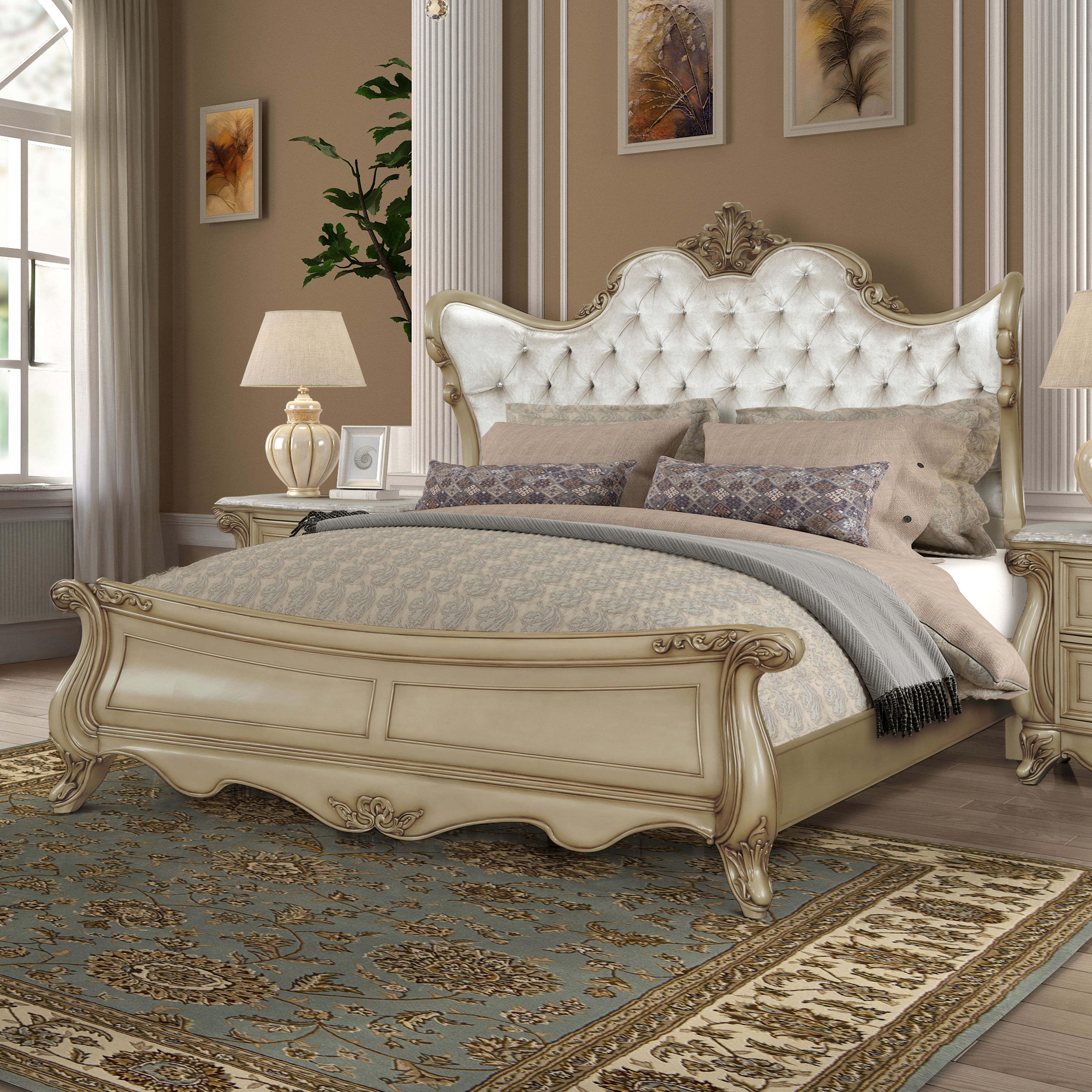 Monique - 5/0 Queen Bed - Champagne, beige