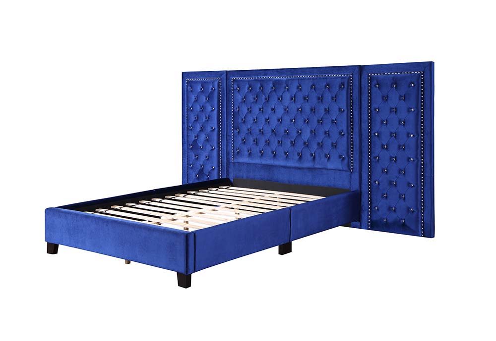 Damazy - Queen Bed - Blue Velvet, blue