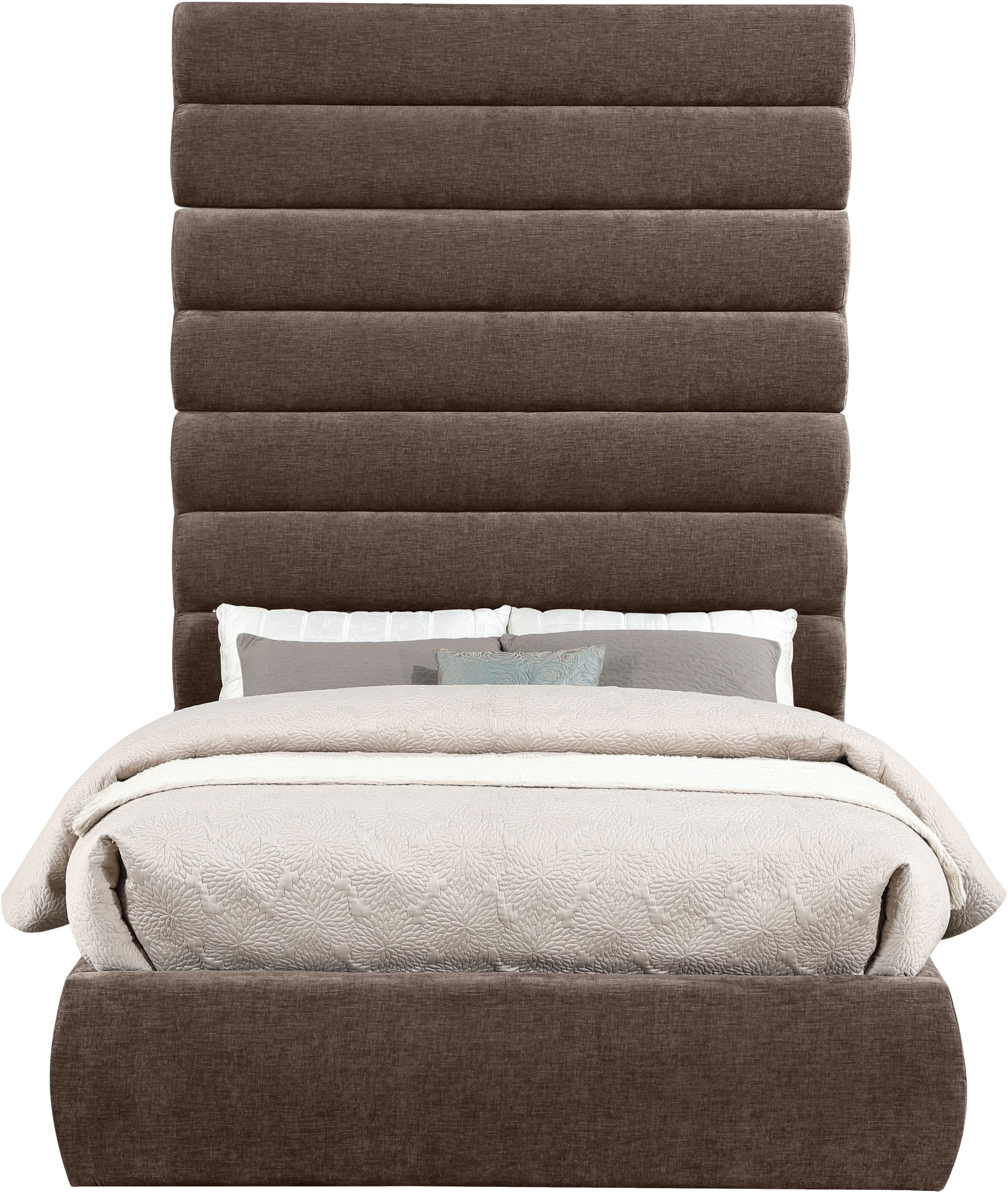 Adam - Chenille Fabric Full Bed With 89" Headboard - Brown