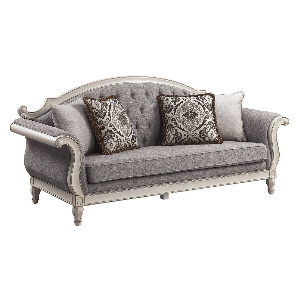 Florian - Sofa With 4 Pillows - Gray Fabric & Antique White, gray, view 6