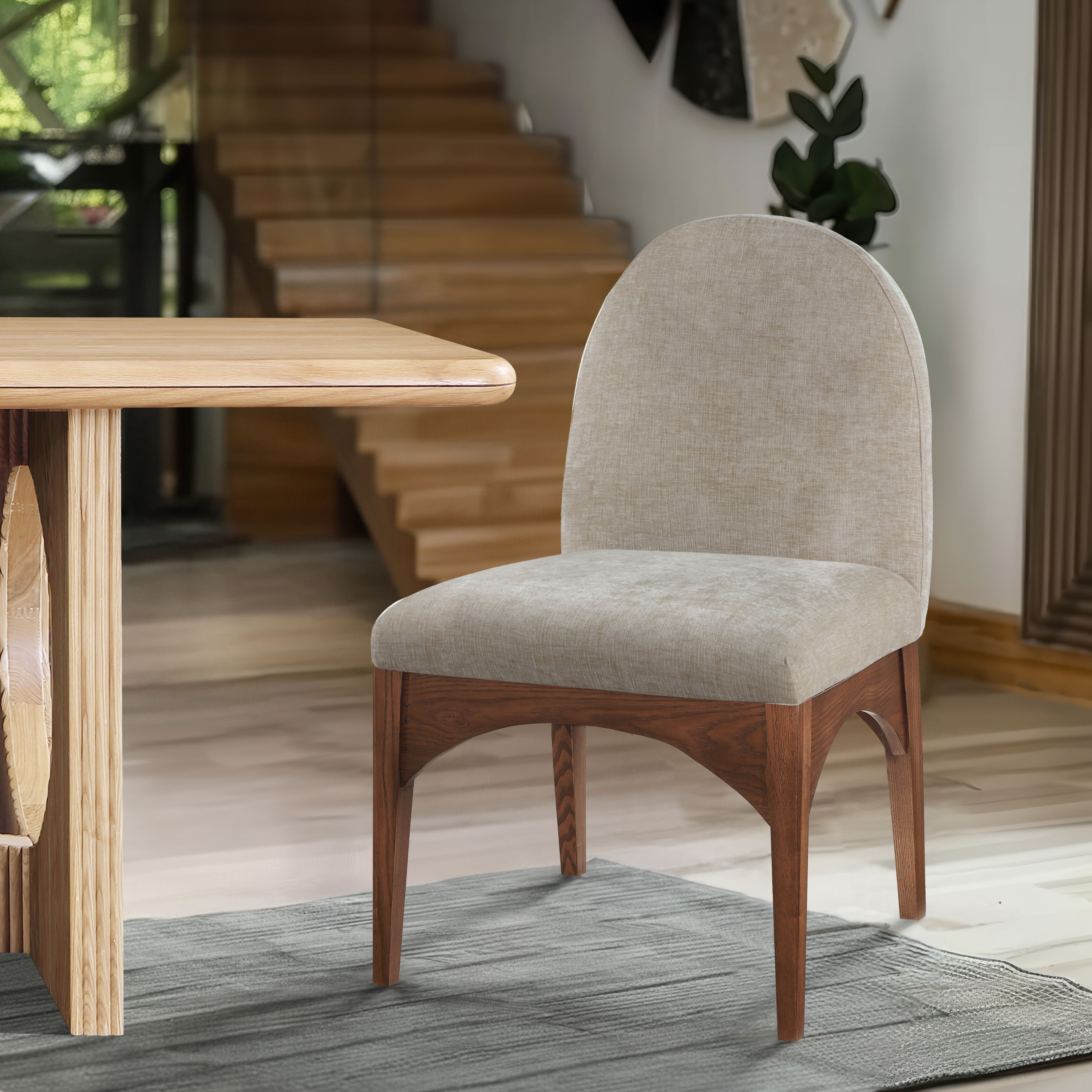 Waldorf - Chenille Dining Side Chair With Brown Legs - Beige