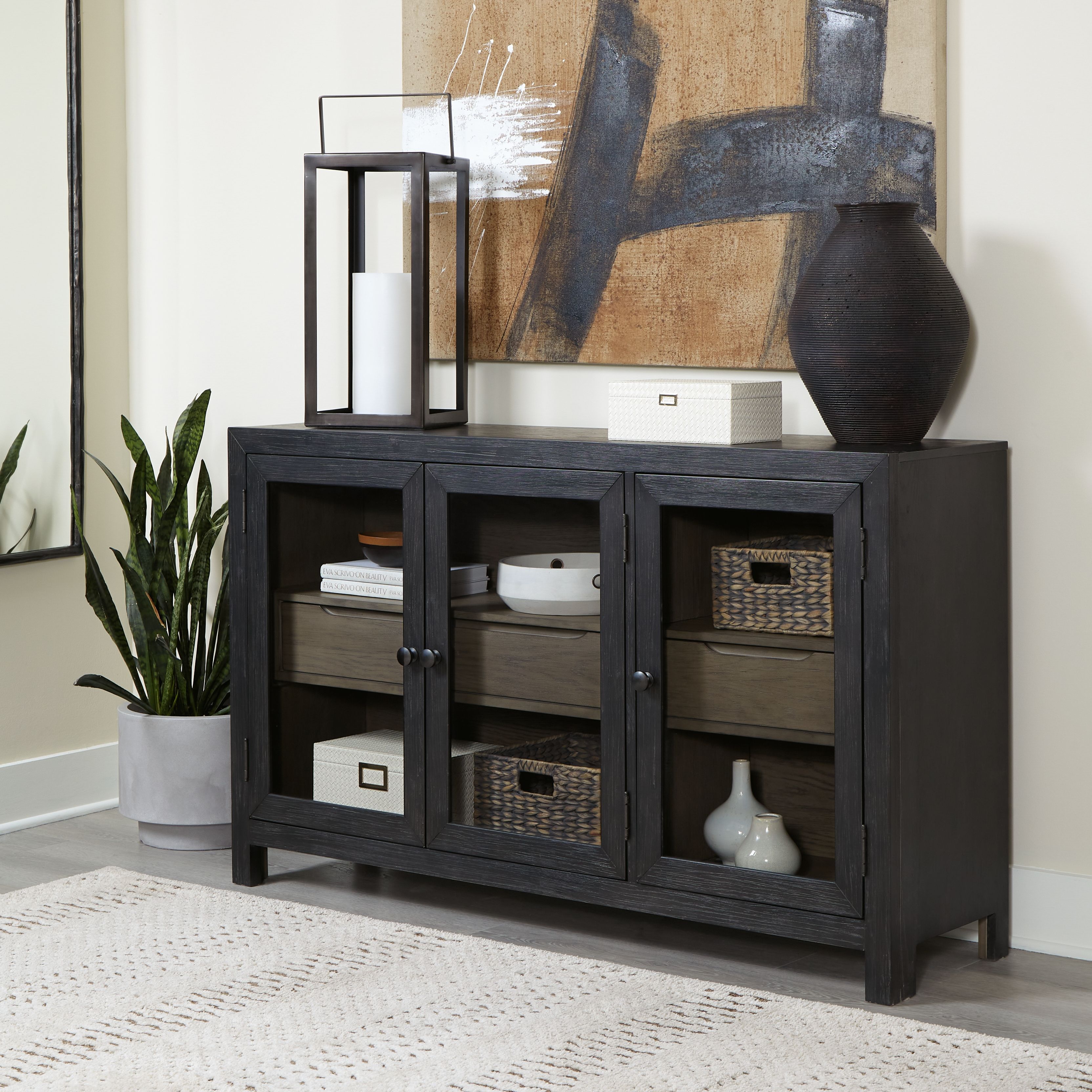 Lenston - Accent Cabinet with 3 Doors - Black / Gray