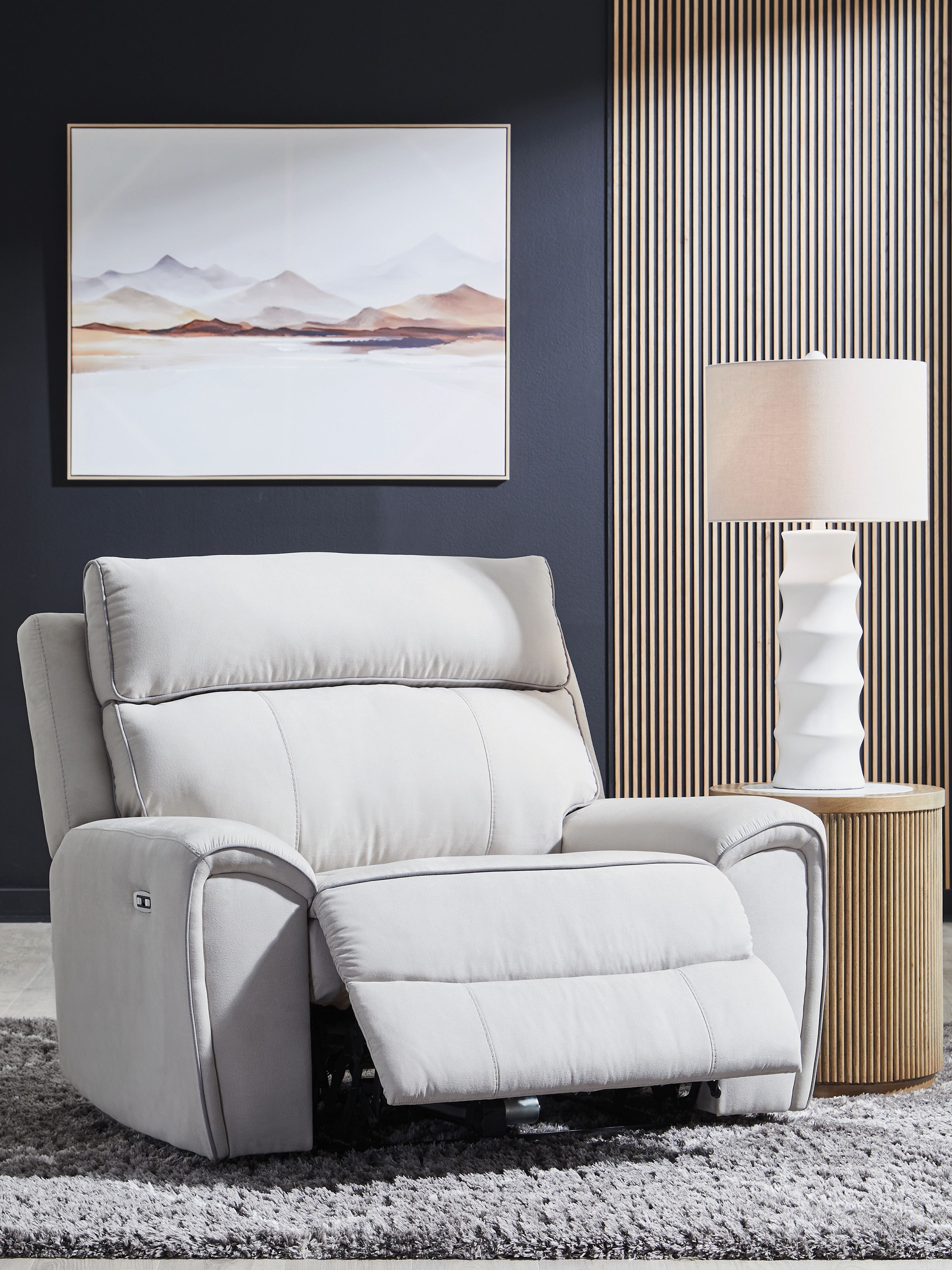 Ashley Furniture Social Pointe - Power Recliner / Adjustable Headrest - Pearl / Ash - Image 6