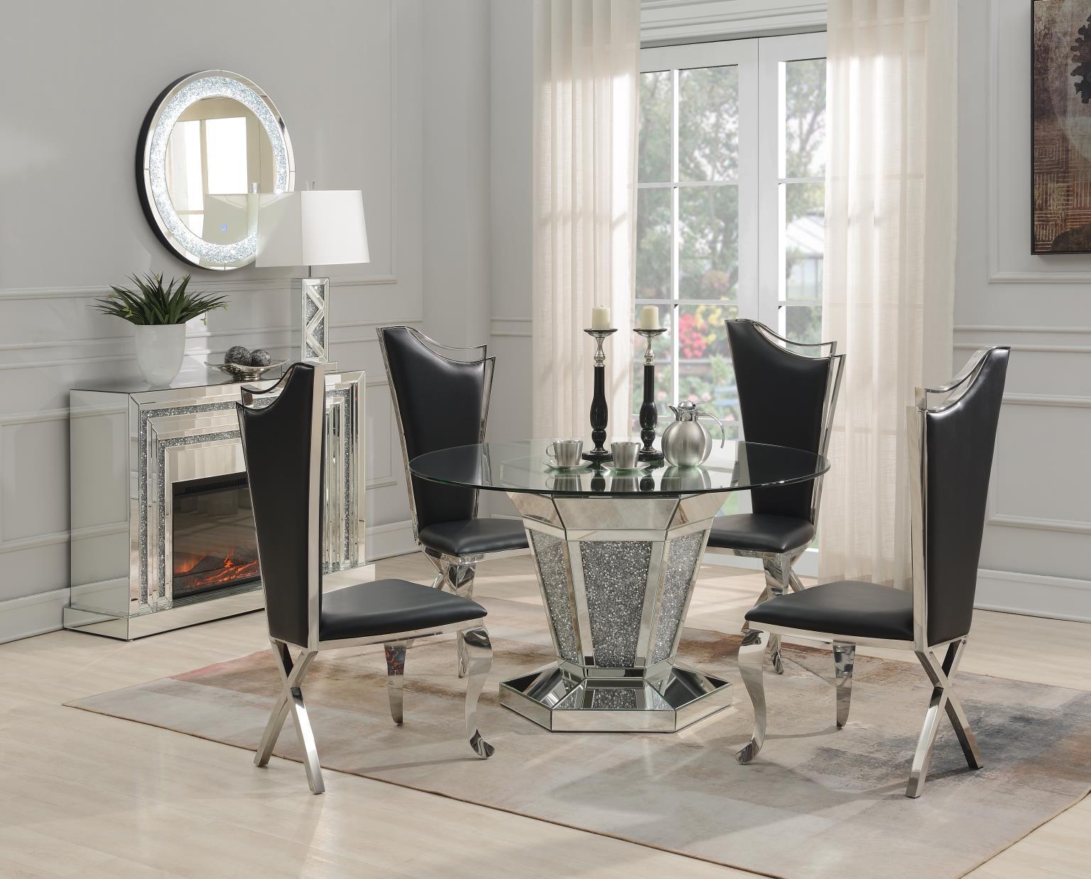5 Pc · Glamour Dining Table, 4 Faux Leather Chairs
