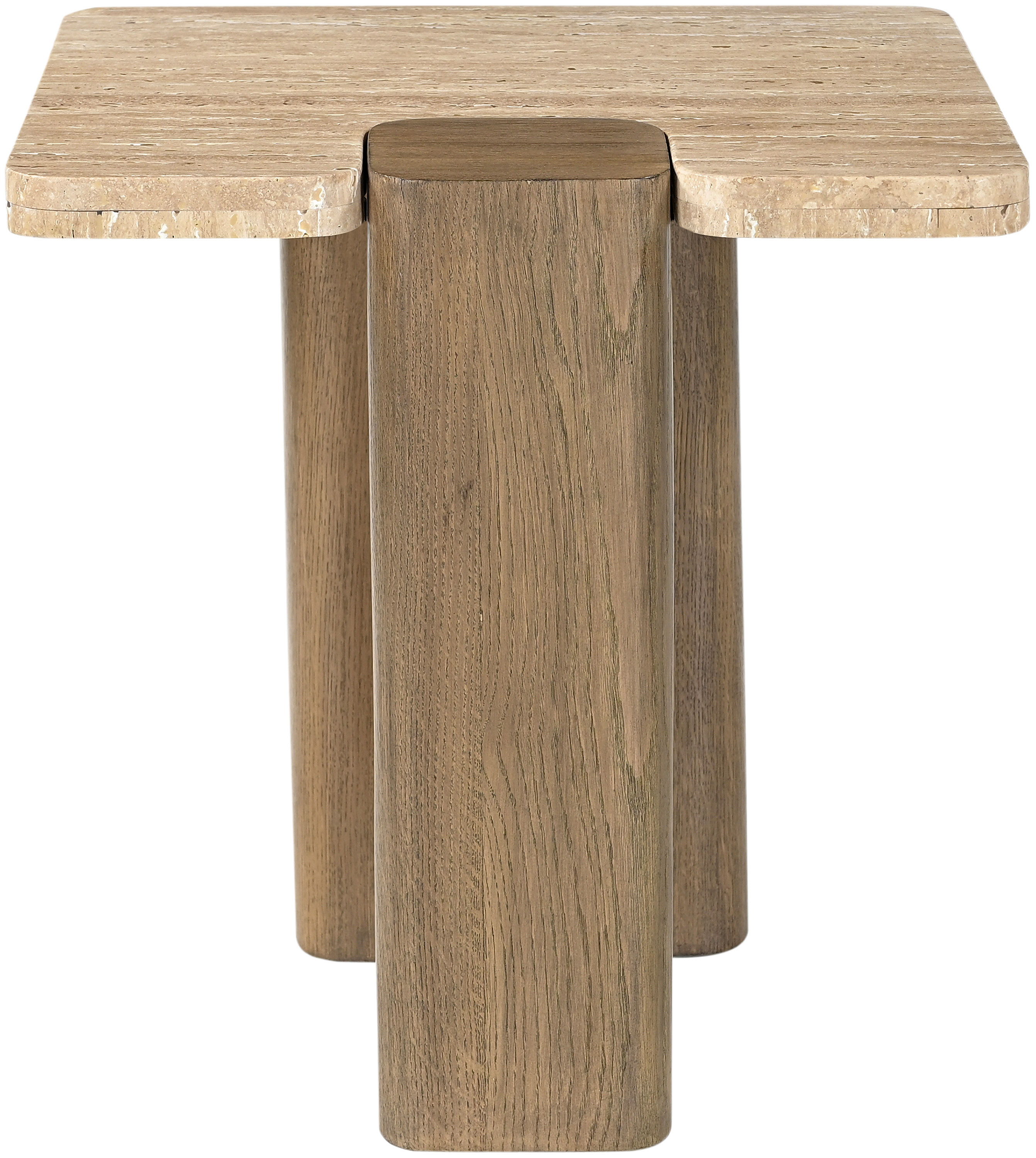 Ravenna - Genuine Fabric Travertine And Oak Wood End / Side Table - Natural