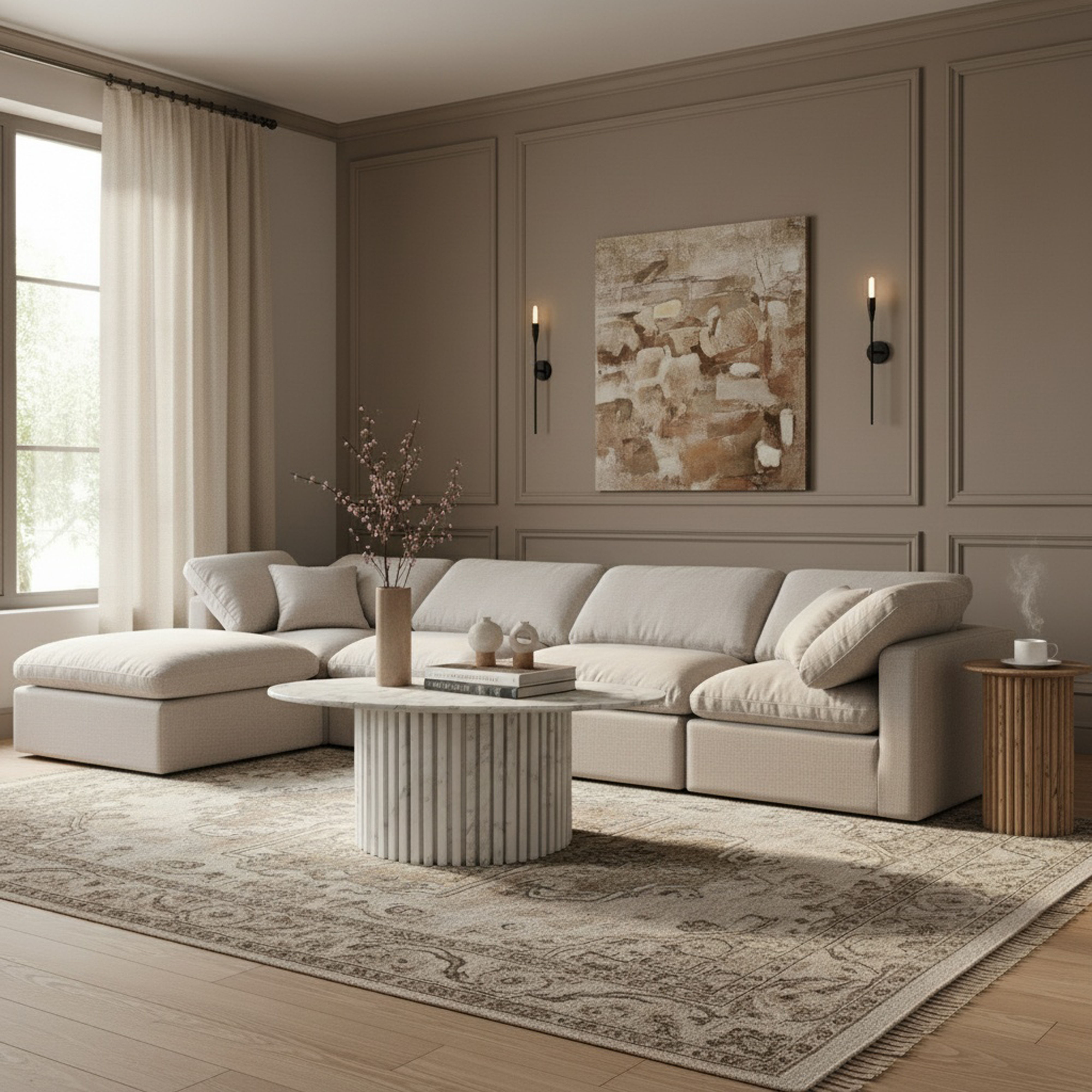 Indulge - Linen 5 Piece Modular Sectional With Chaise - Cream