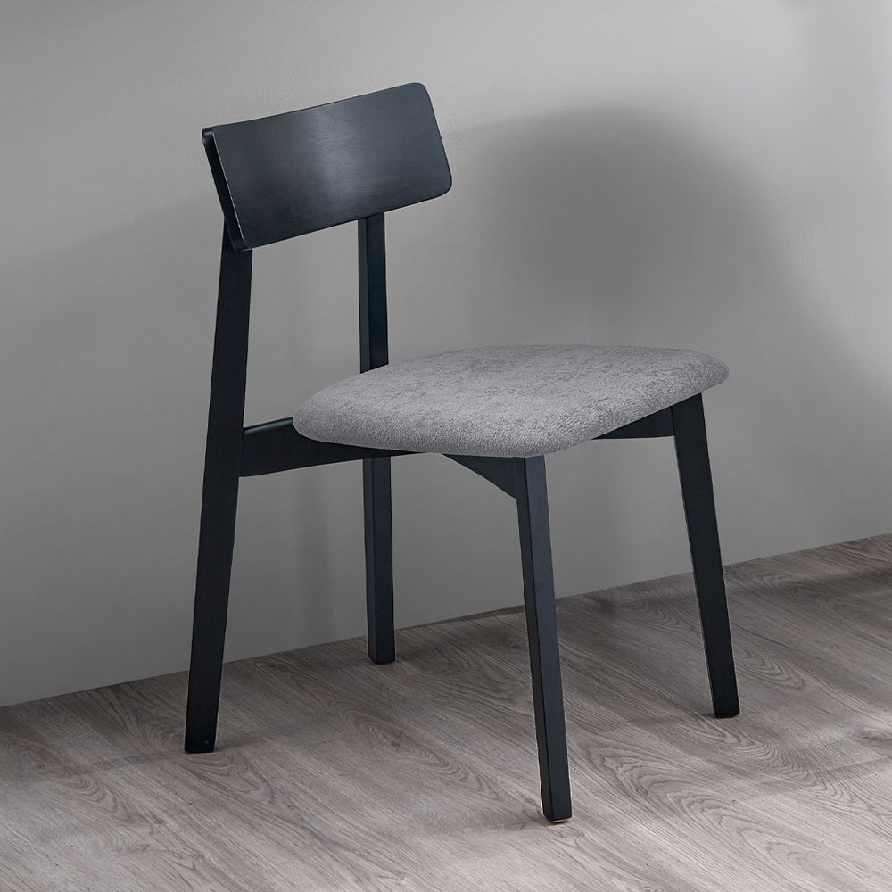 Real - Side Chair (Set of 2) - Gray Linen & Black, black