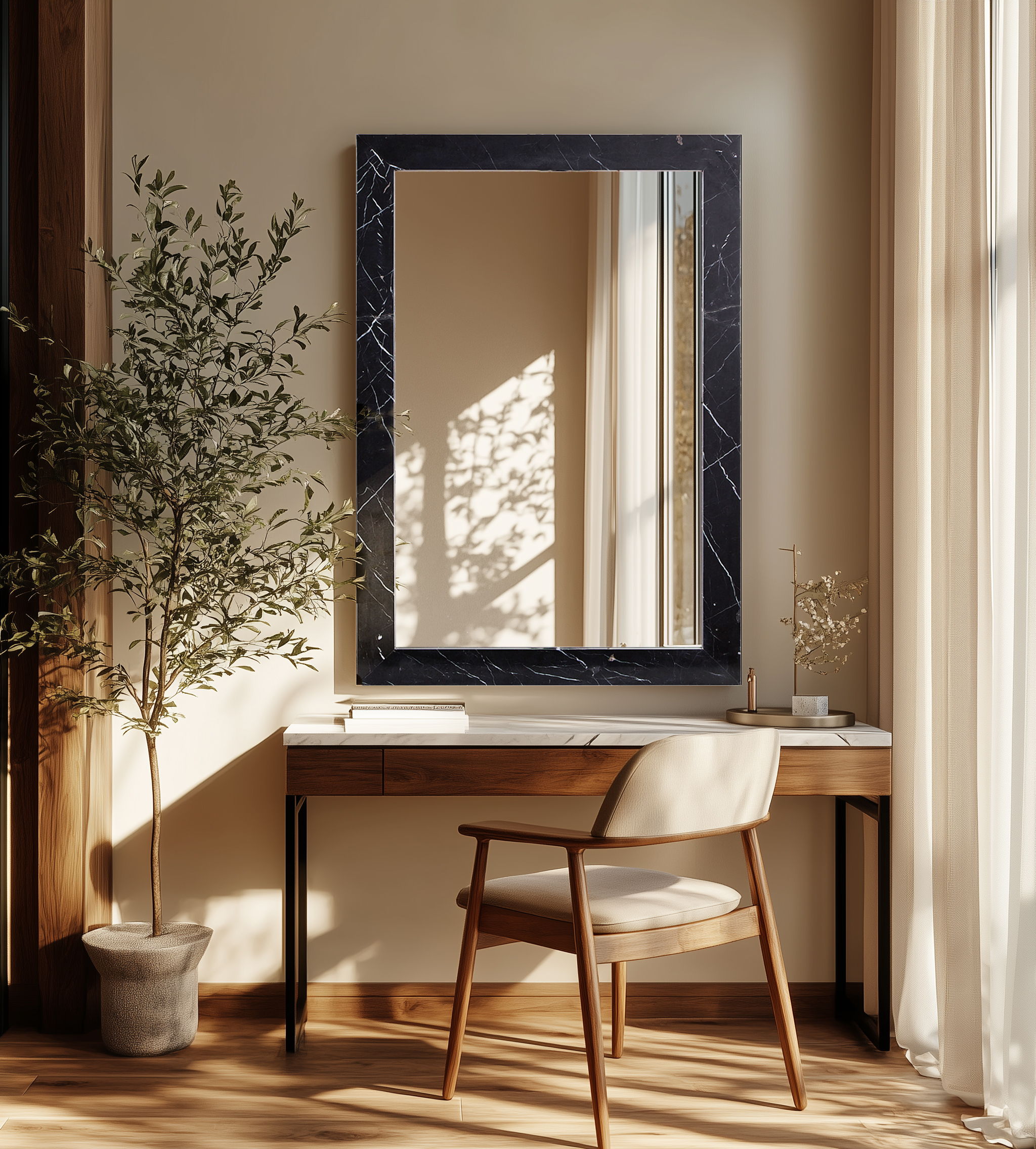 Pavia - Genuine Marble Frame Mirror - Black