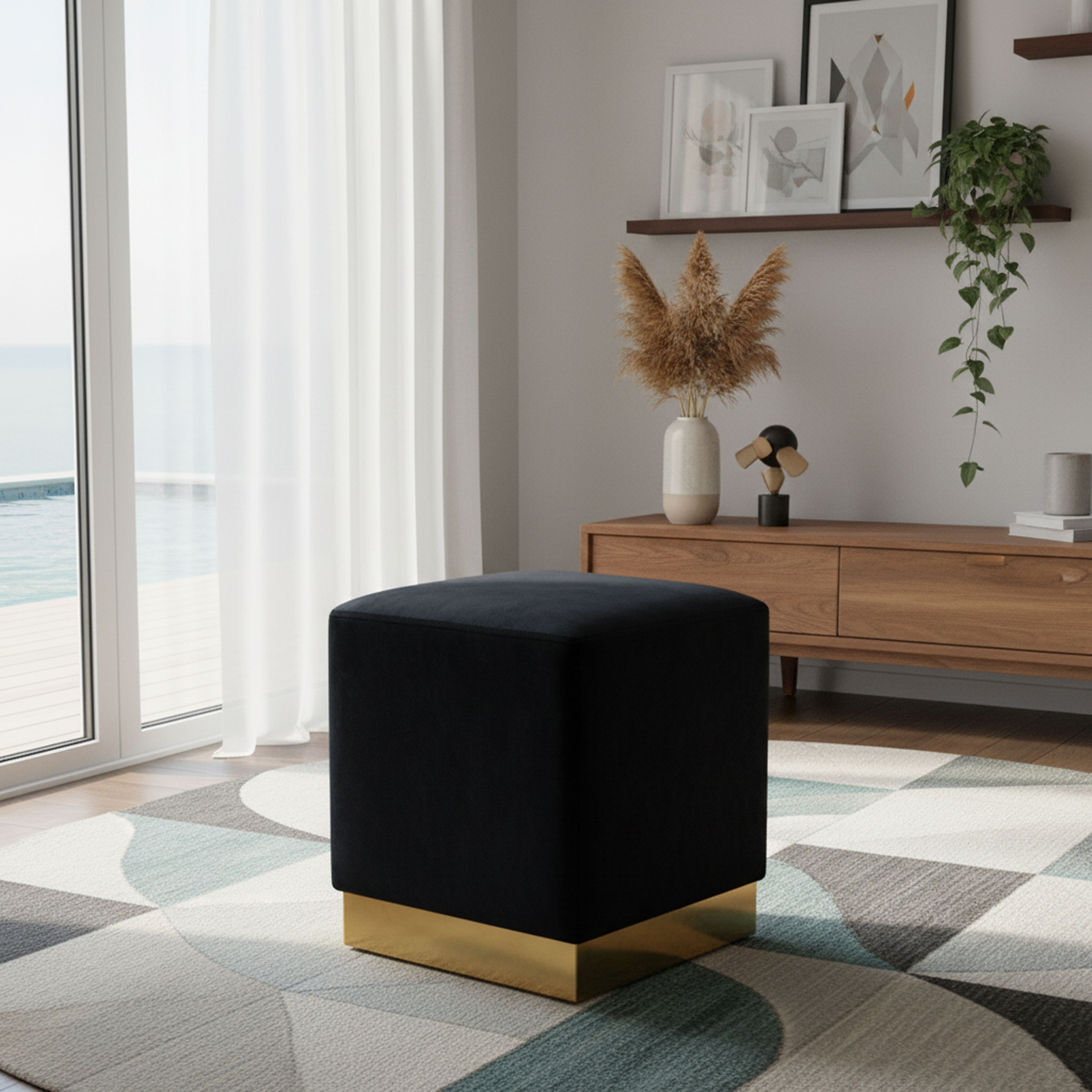 Jax - Fabric Ottoman / Stool - Black
