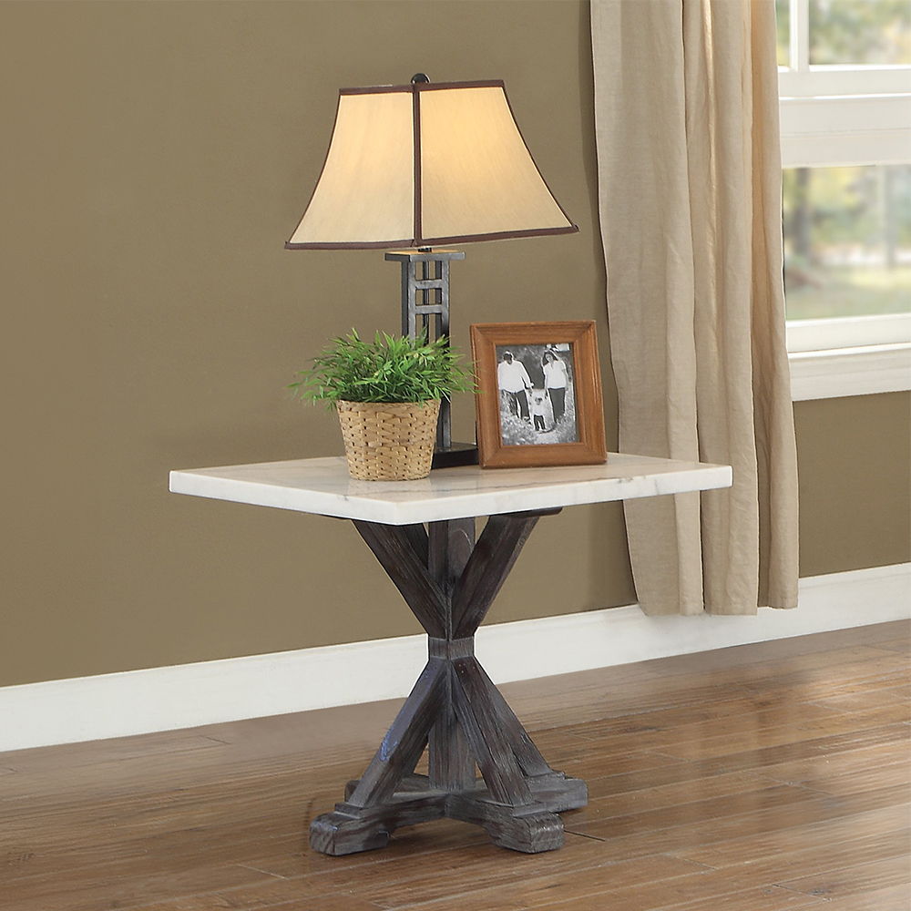 Romina - End Table - White Marble Top & Weathered Espresso, white