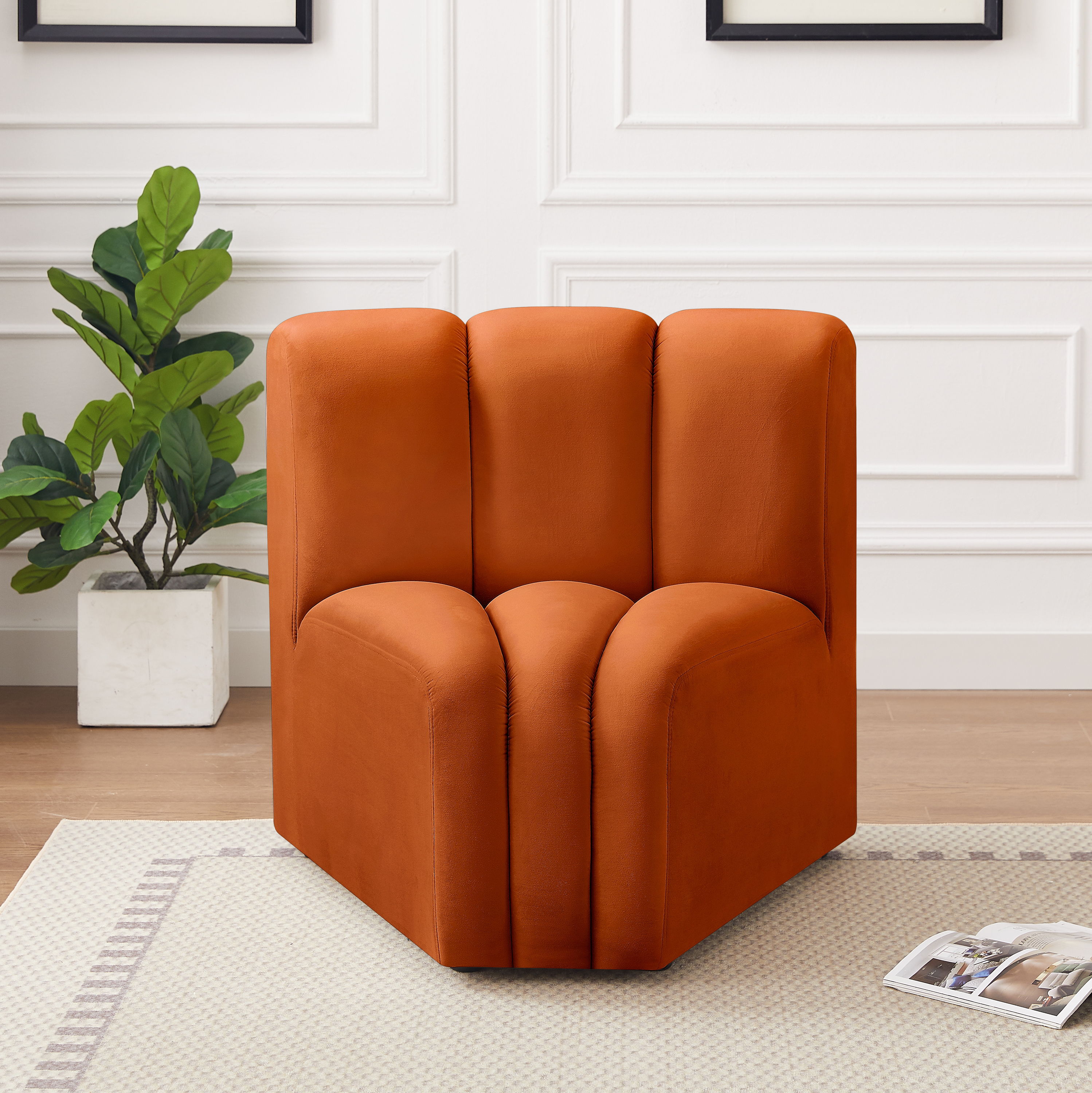 Arc - Velvet Curved Corner Chair - Cognac