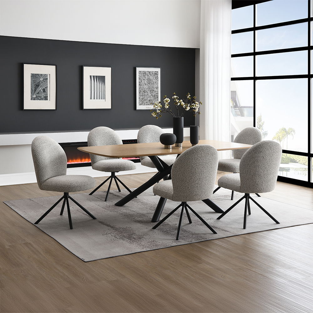 Lawton - Side Chair With Swivel (Set of 2) - Gray Boucle & Black, light gray