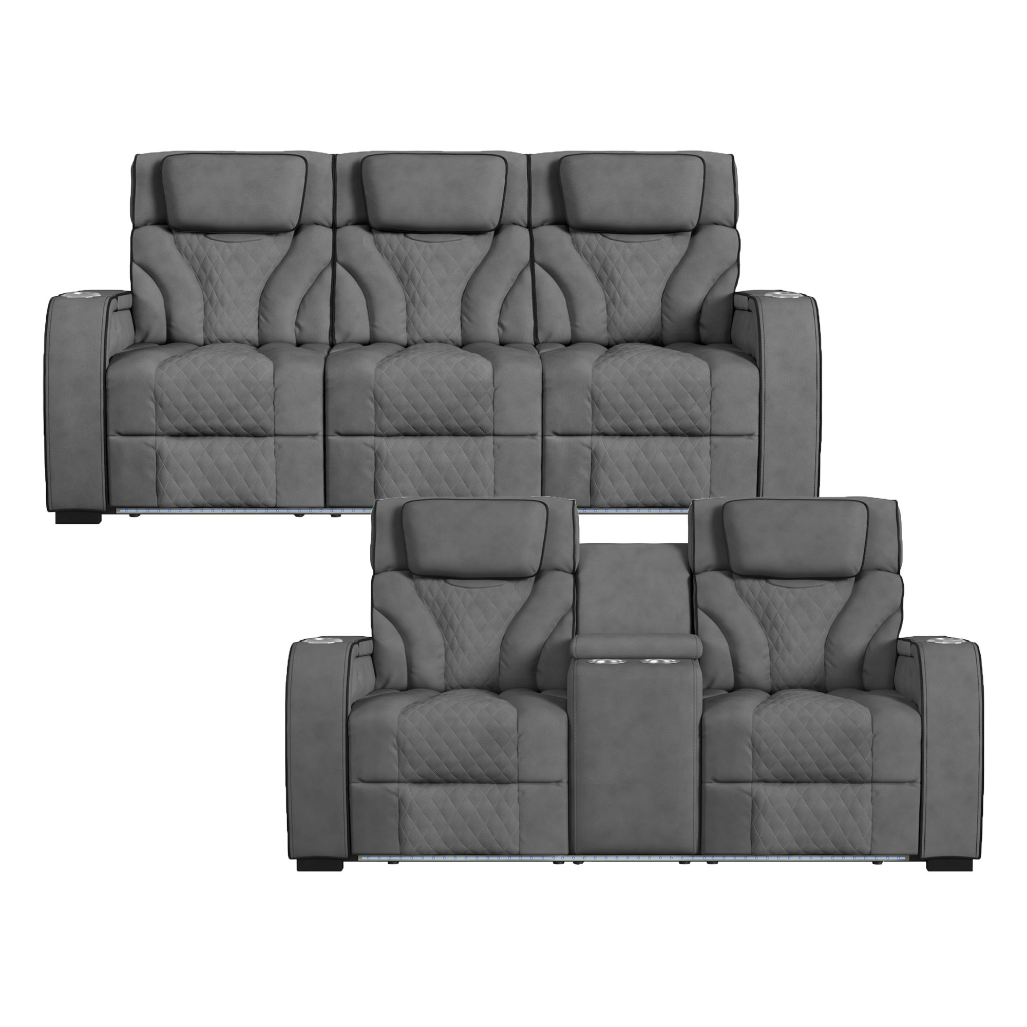 Blitz - 2 Piece Living Room Set (Sofa & Loveseat) - Simba Slate And Black Welt
