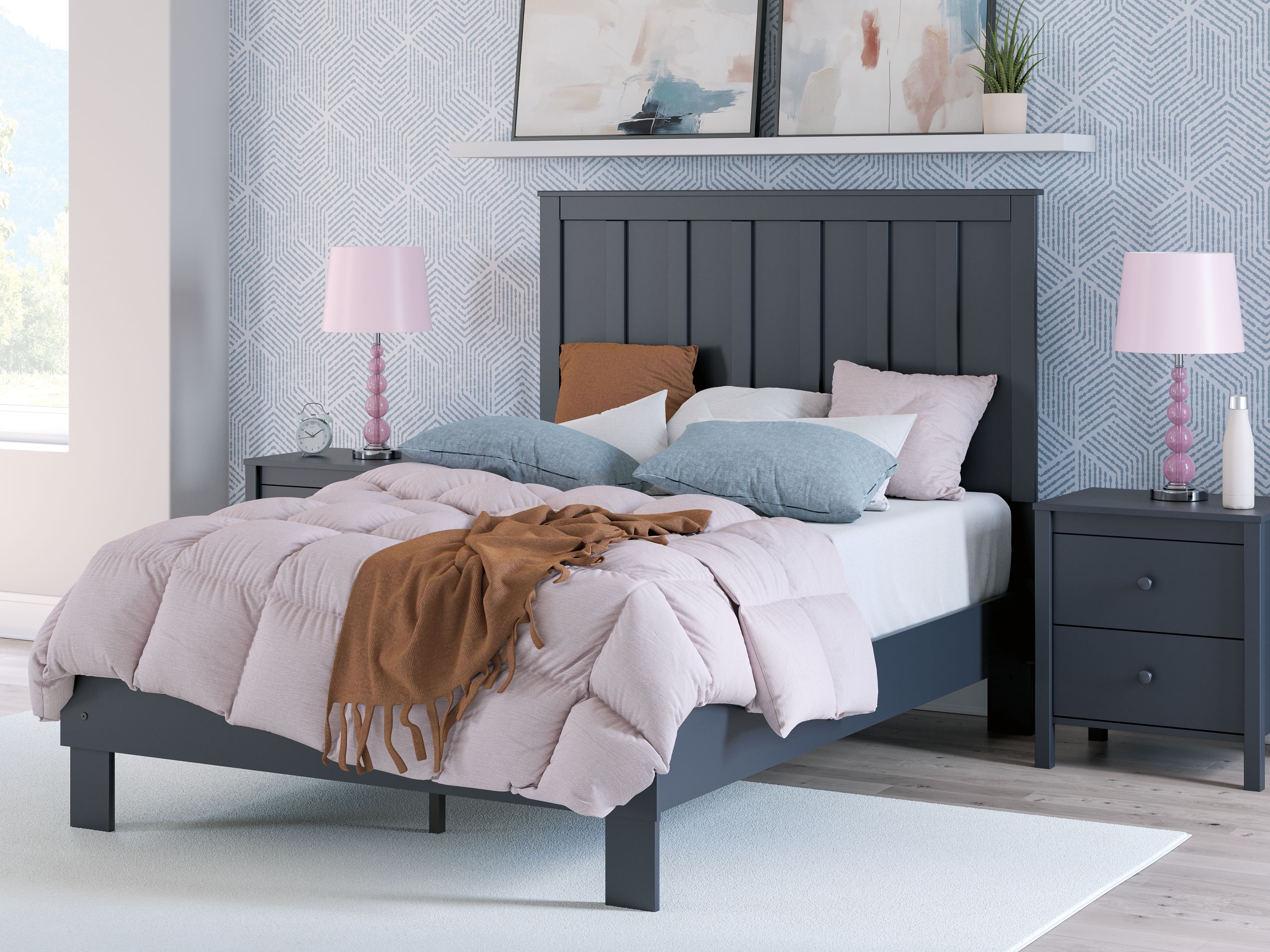 Simmenfort - Full Platform Bed With Panel Headboard - Navy Blue