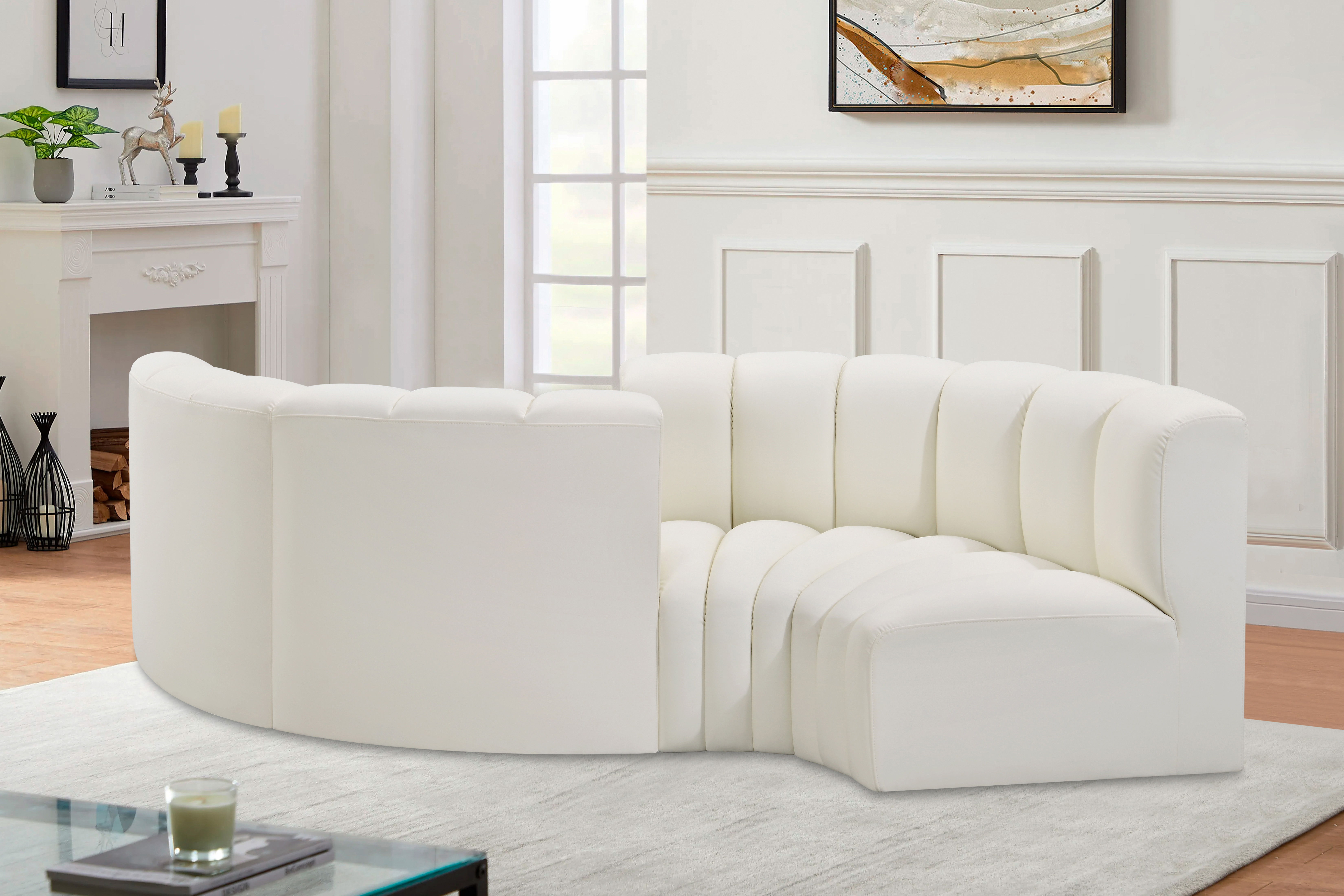 Arc - Faux Leather 4 Piece Curved Modular Sofa - Cream