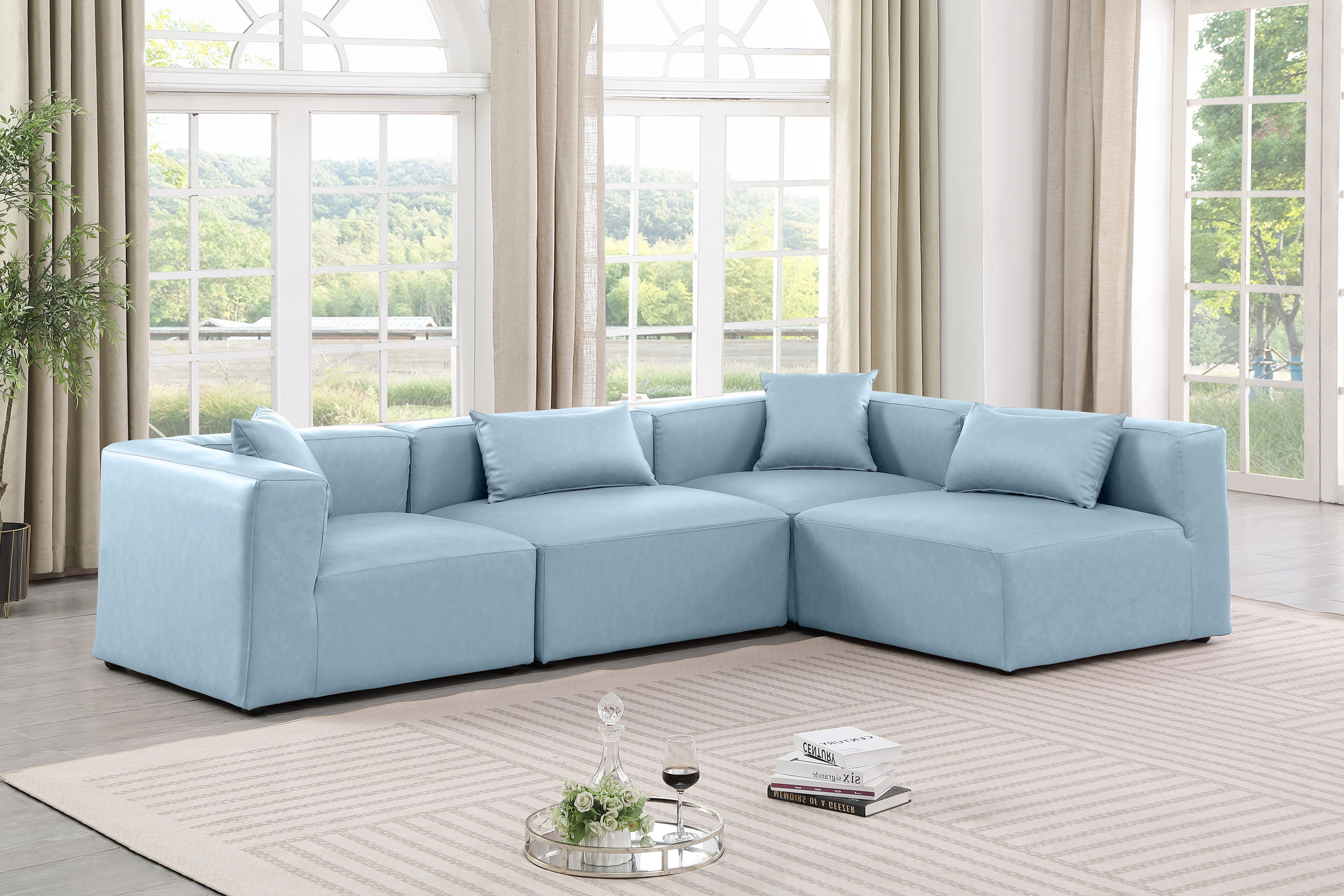 Cube - 4 Piece Modular Corner Sectional - Light Blue
