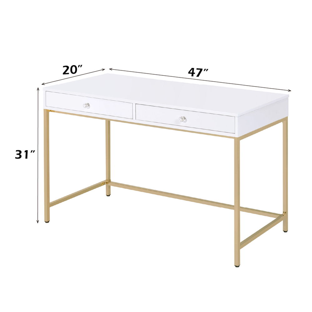Ottey - Writing Desk (Same Ac00899) - White High Gloss & Gold, white, view 7