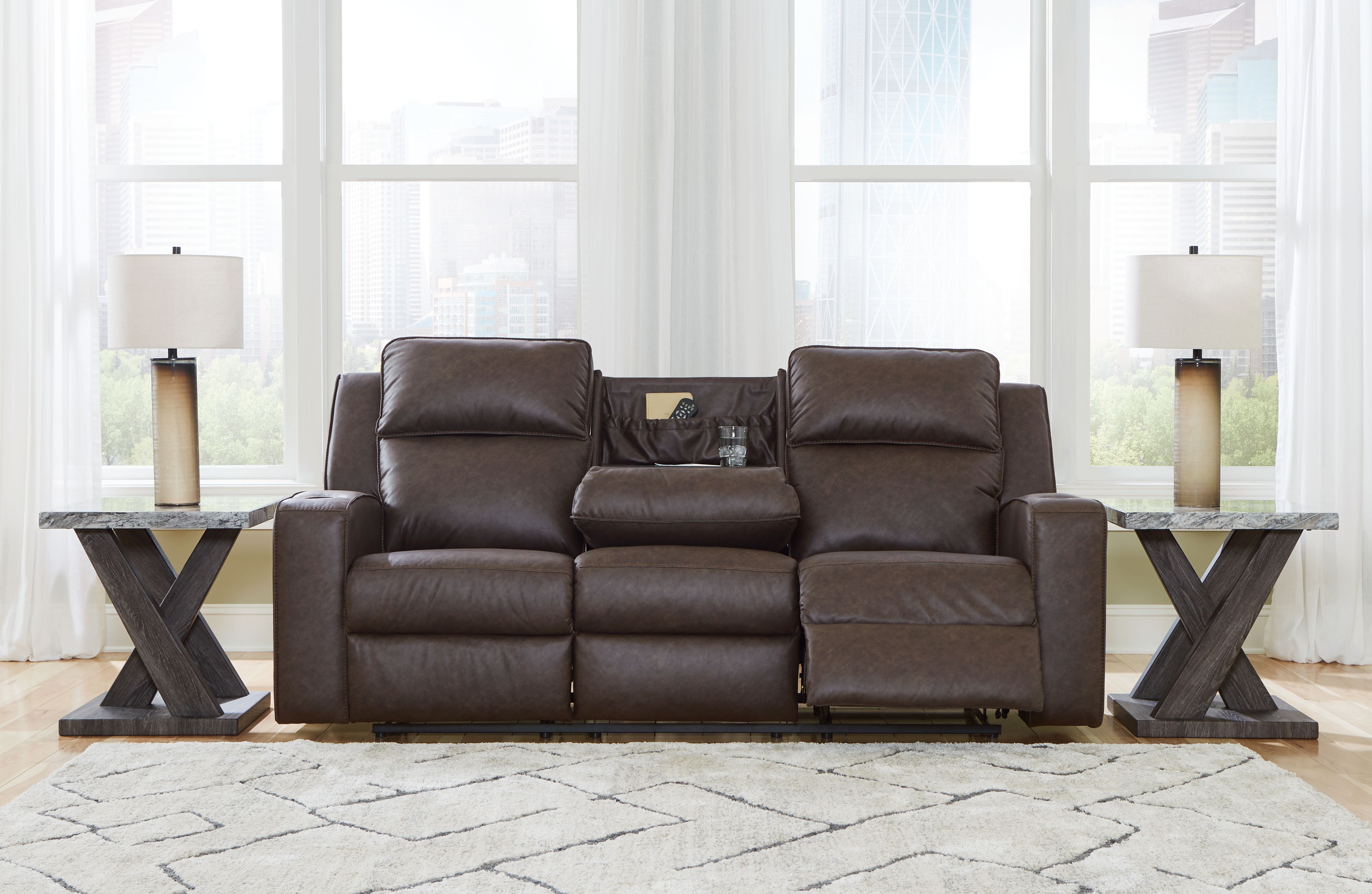 Ashley Furniture Lavenhorne - Rec Sofa W/Drop Down Table - Granite - Image 7