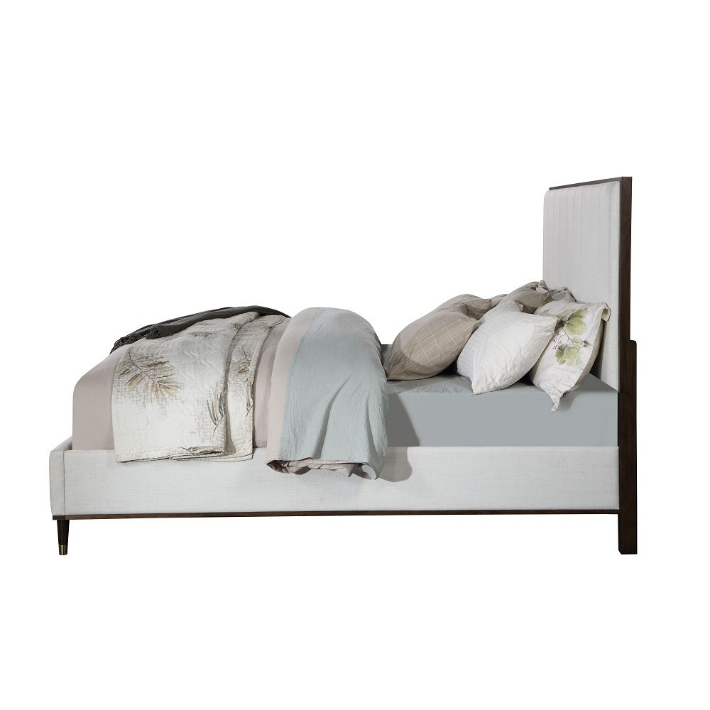 Carena - Queen Bed - Light Gray Fabric & White & Brown, white, view 3