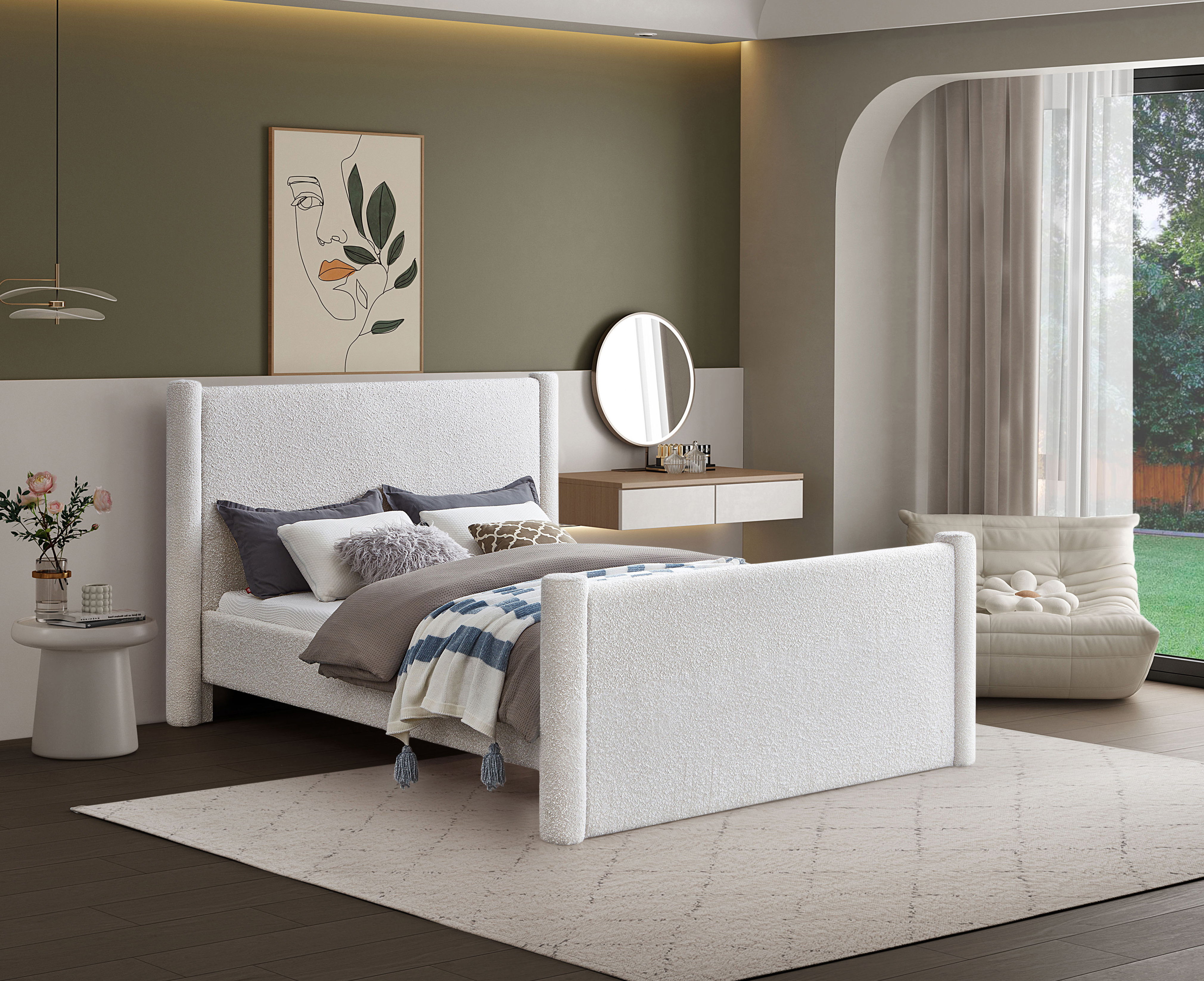 Elias - Boucle Queen Bed - Cream