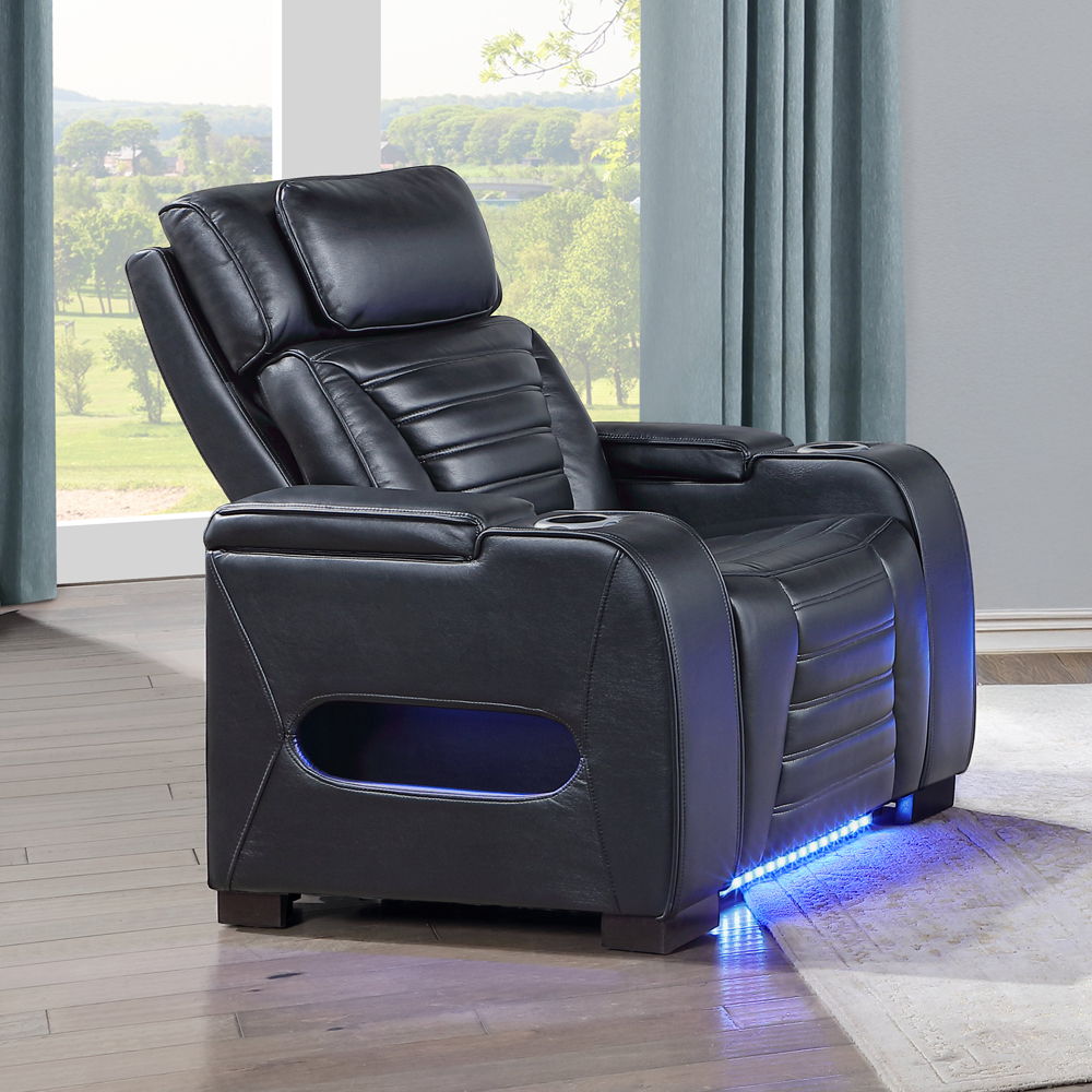 Ephron - Power Motion Recliner With Power Headrest & LED - Black, black