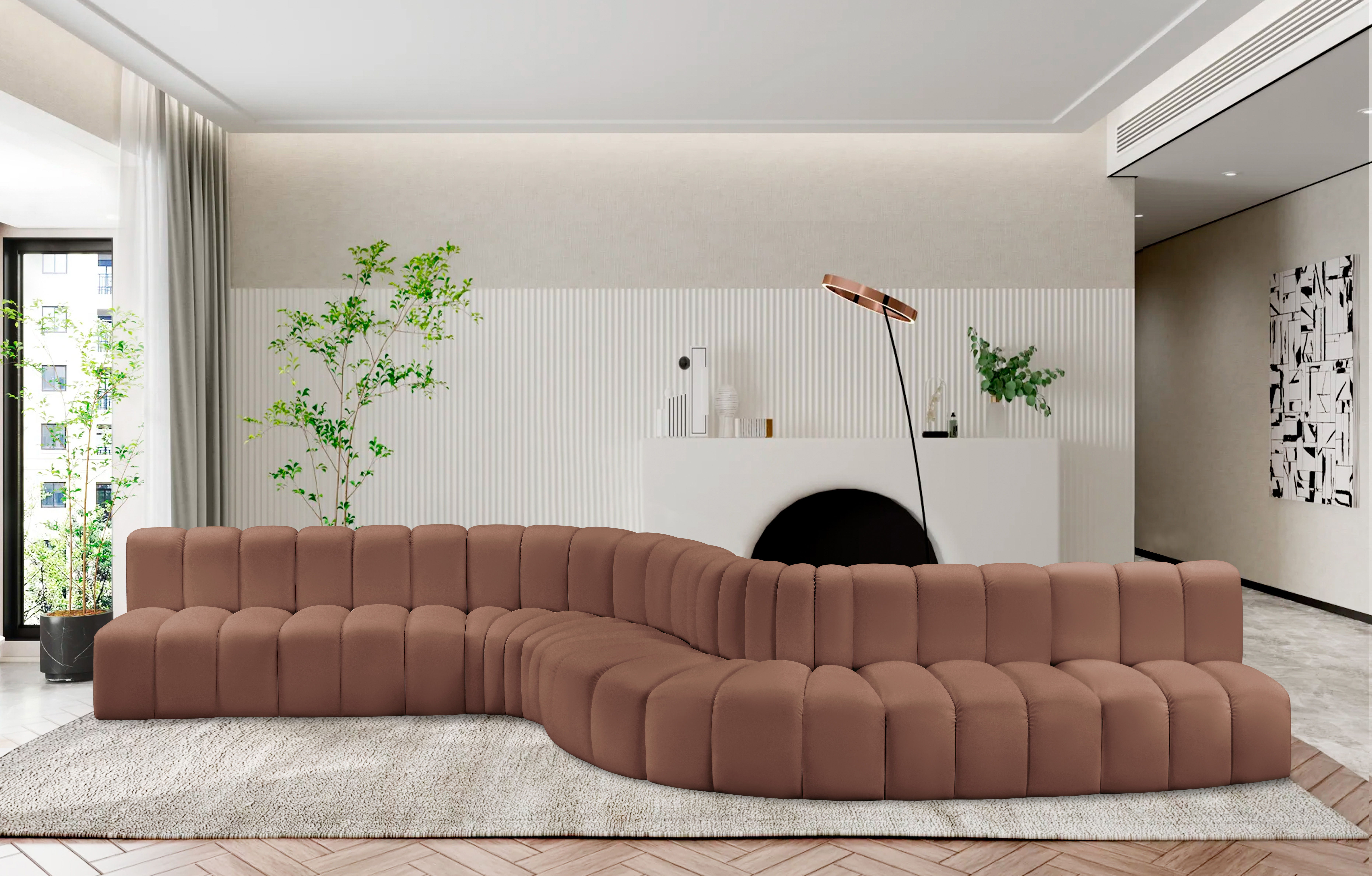 Arc - Faux Leather 8 Piece Curved Modular Sofa - Cognac