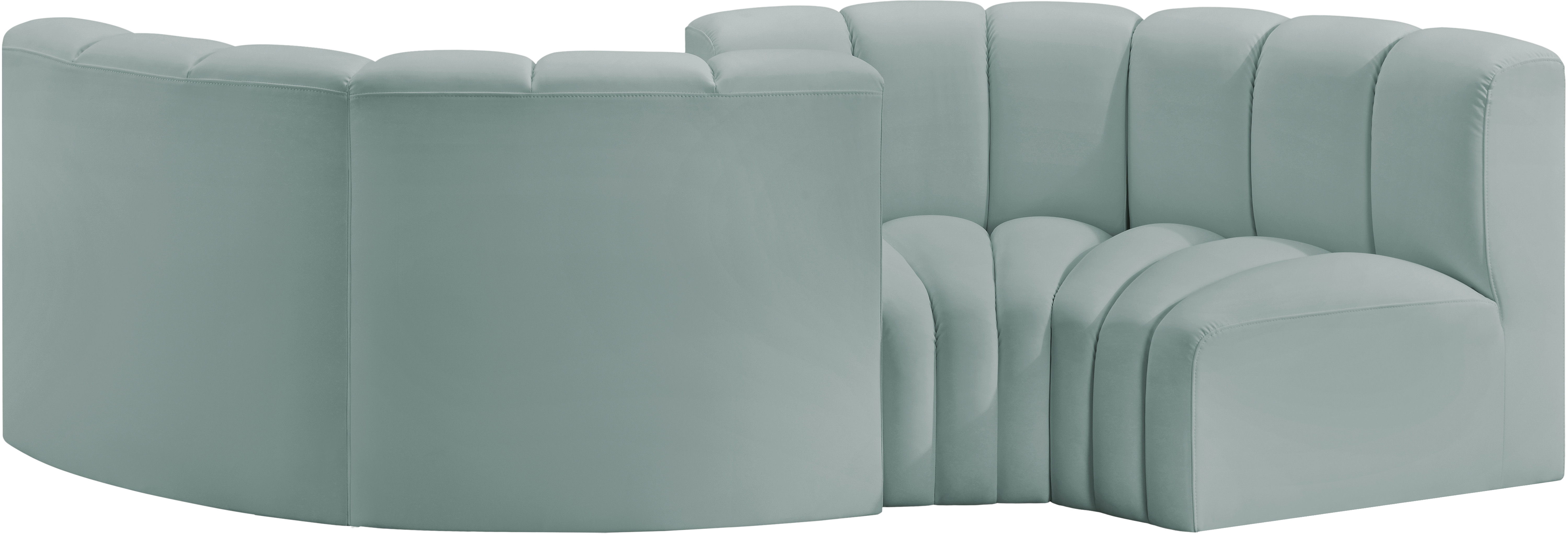 Arc - Faux Leather 4 Piece Curved Modular Sofa - Mint Green