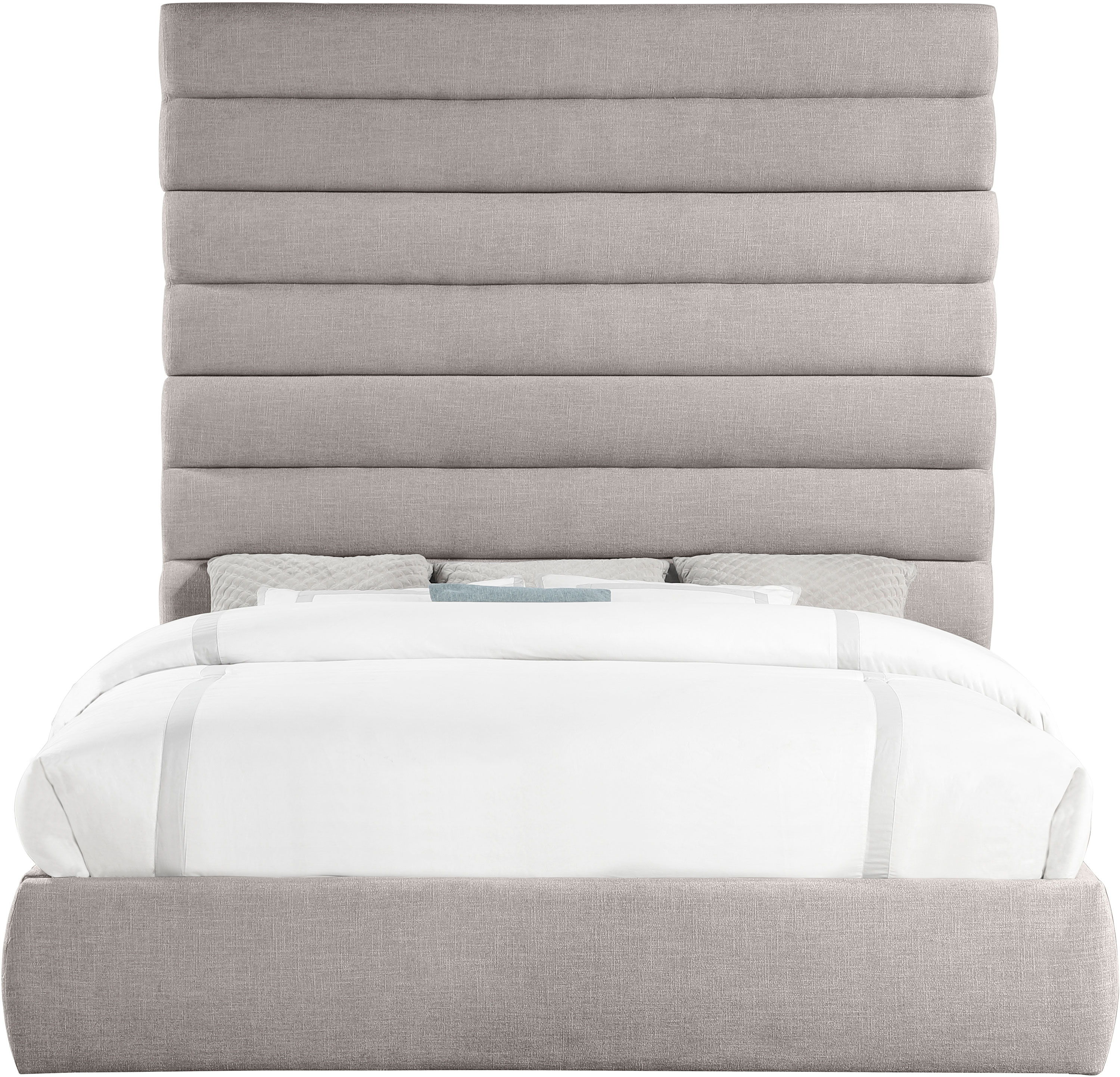 Adam - Linen Fabric King Bed With 89" Headboard - Taupe