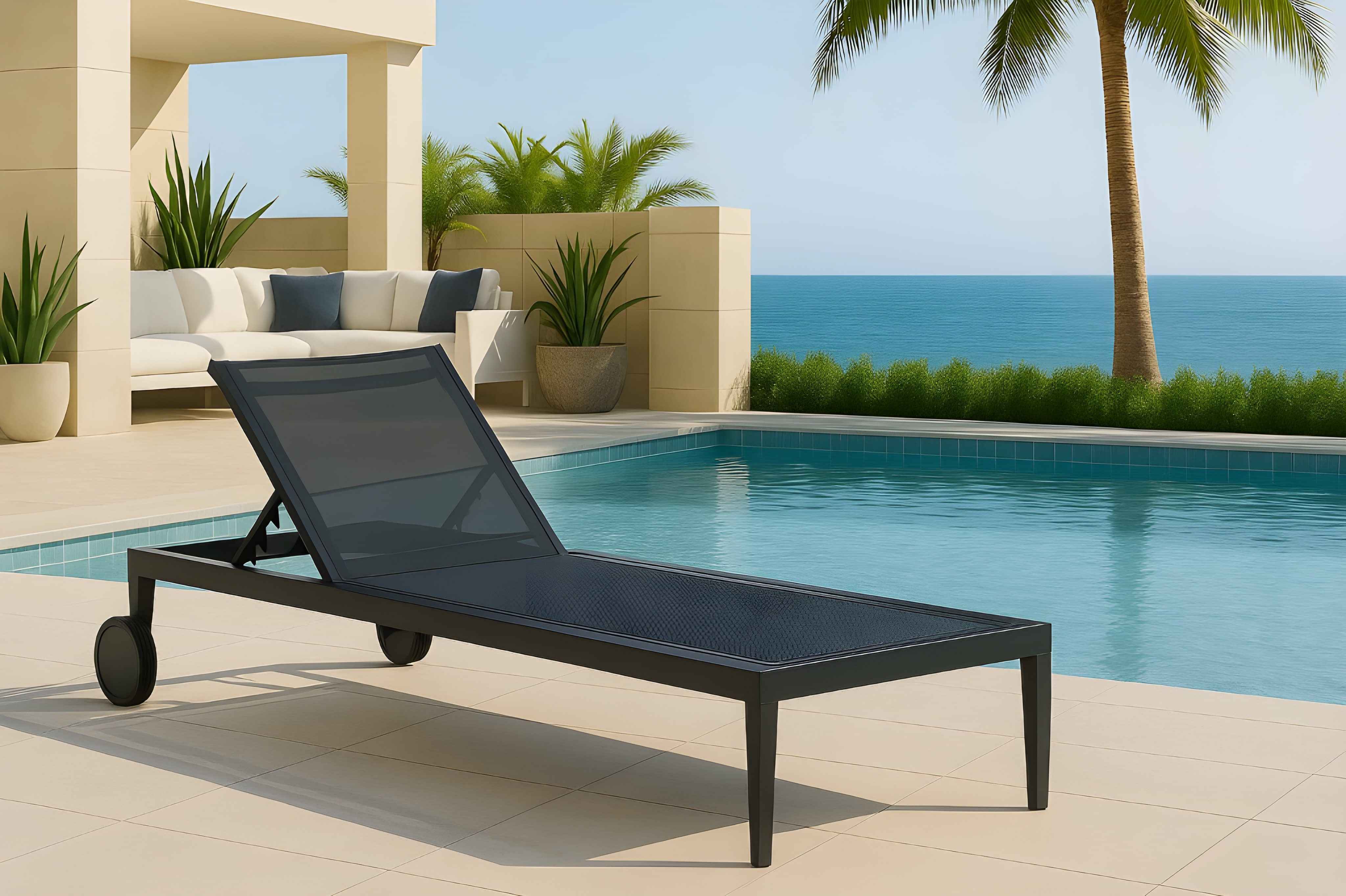 Nizuc - Outdoor Patio Chaise Lounge Chair With Gray Base - Black