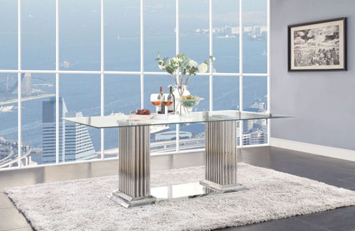 Cyrene - Dining Table - Clear Glass Top & Stainless Steel, silver