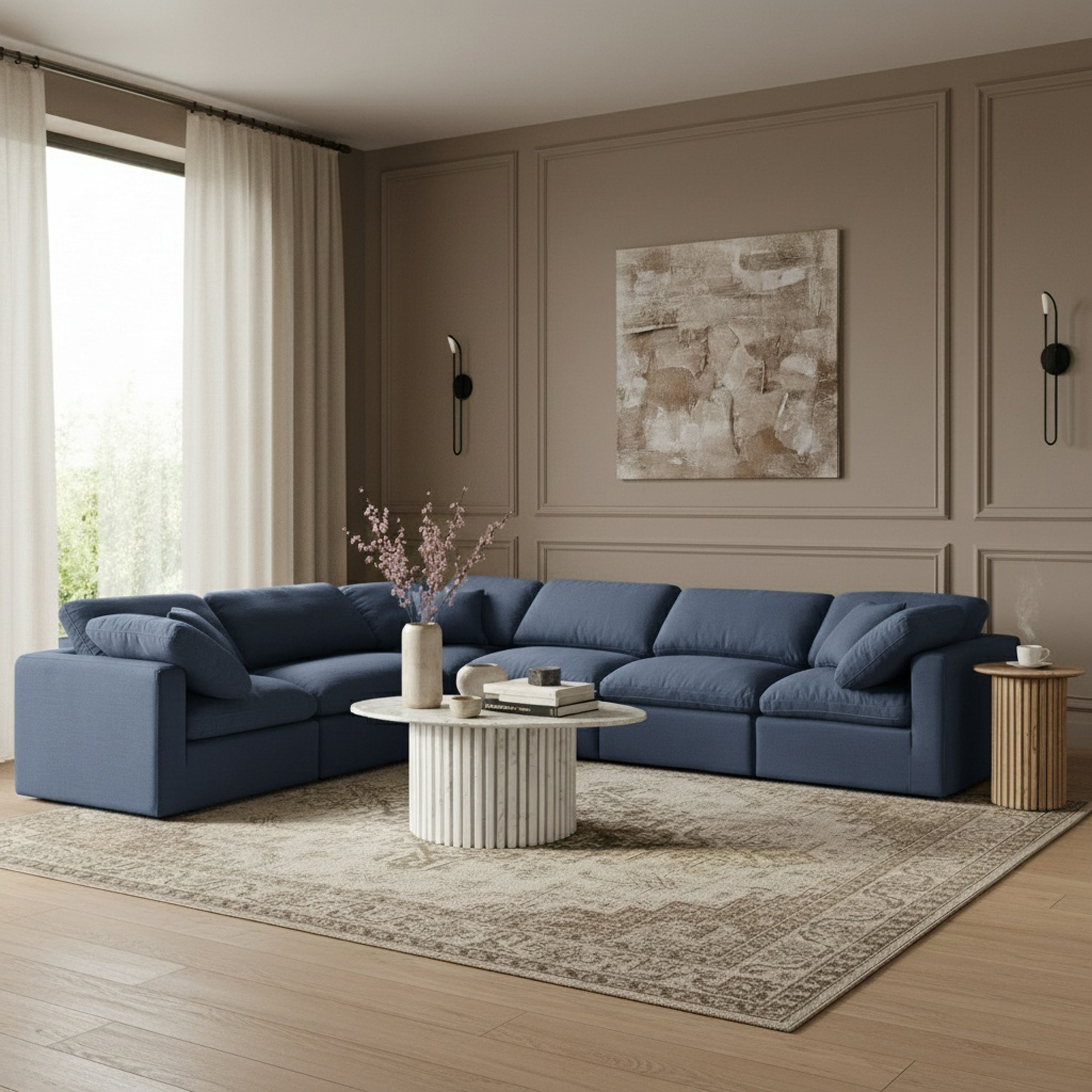 Indulge - Linen 6 Piece Modular Corner Sectional - Navy