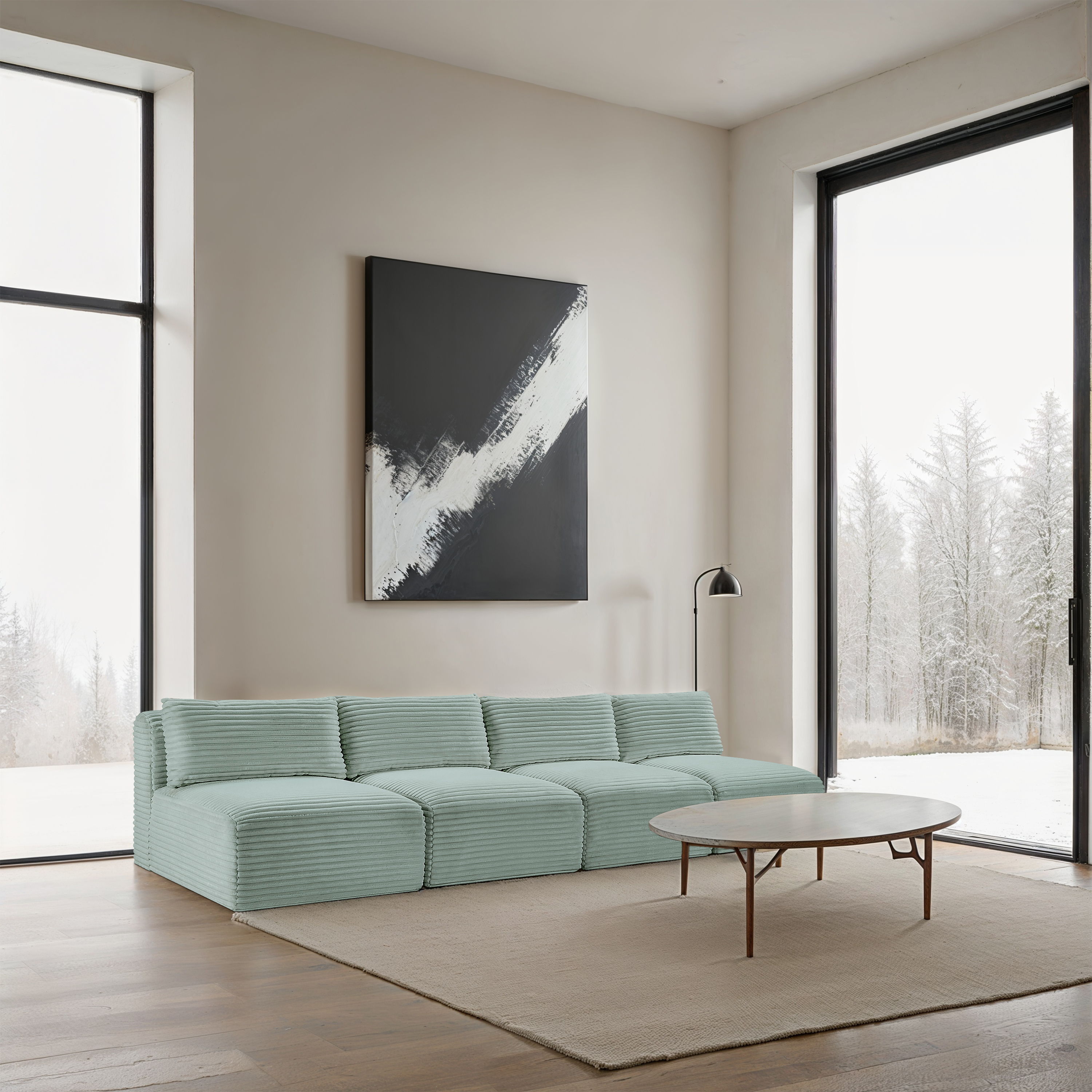 Shaggy - 4 Piece Modular Armless Sofa - Mint