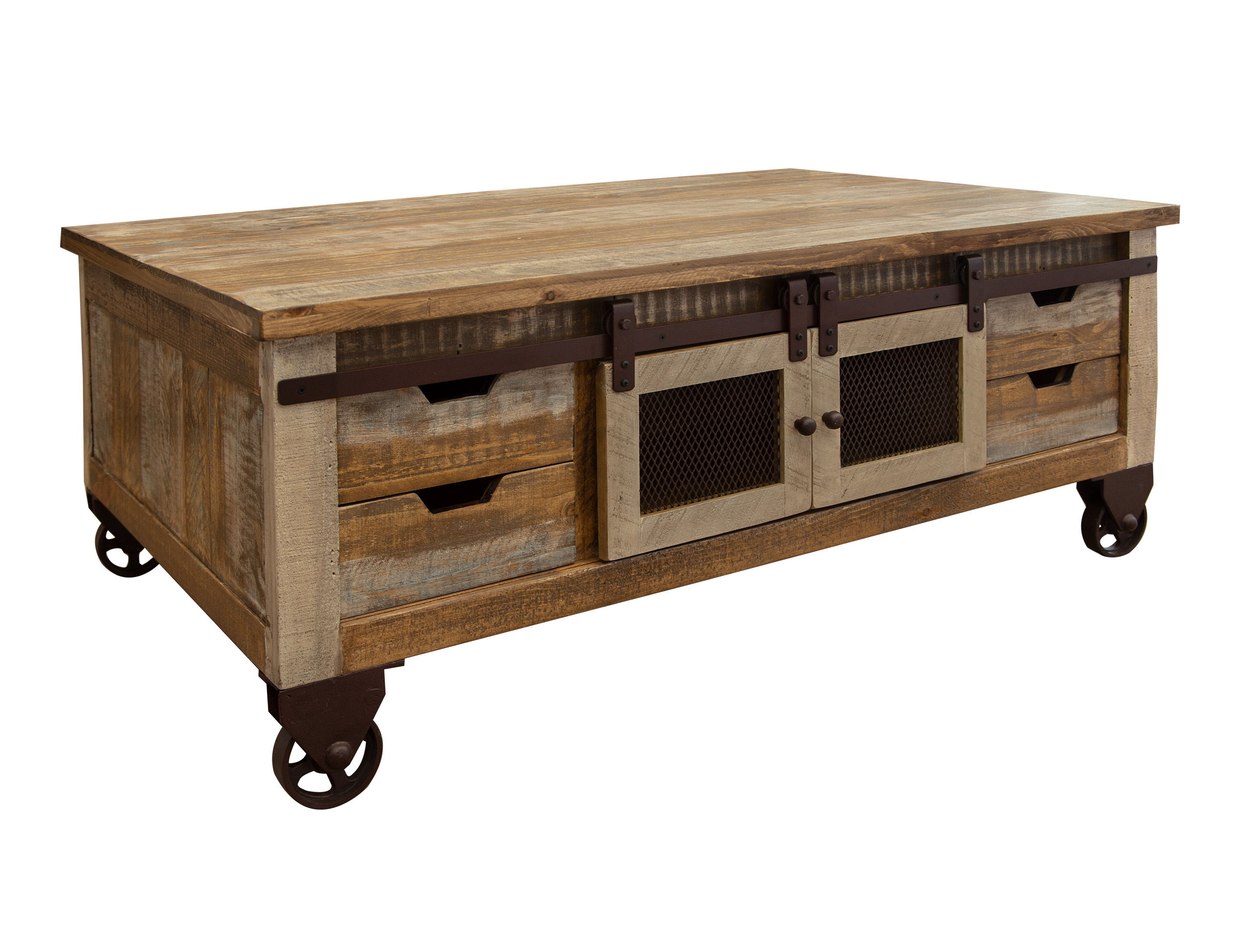 International Furniture Direct Antique - Cocktail Table With 8 Drawers / 4 Doors - Multicolor