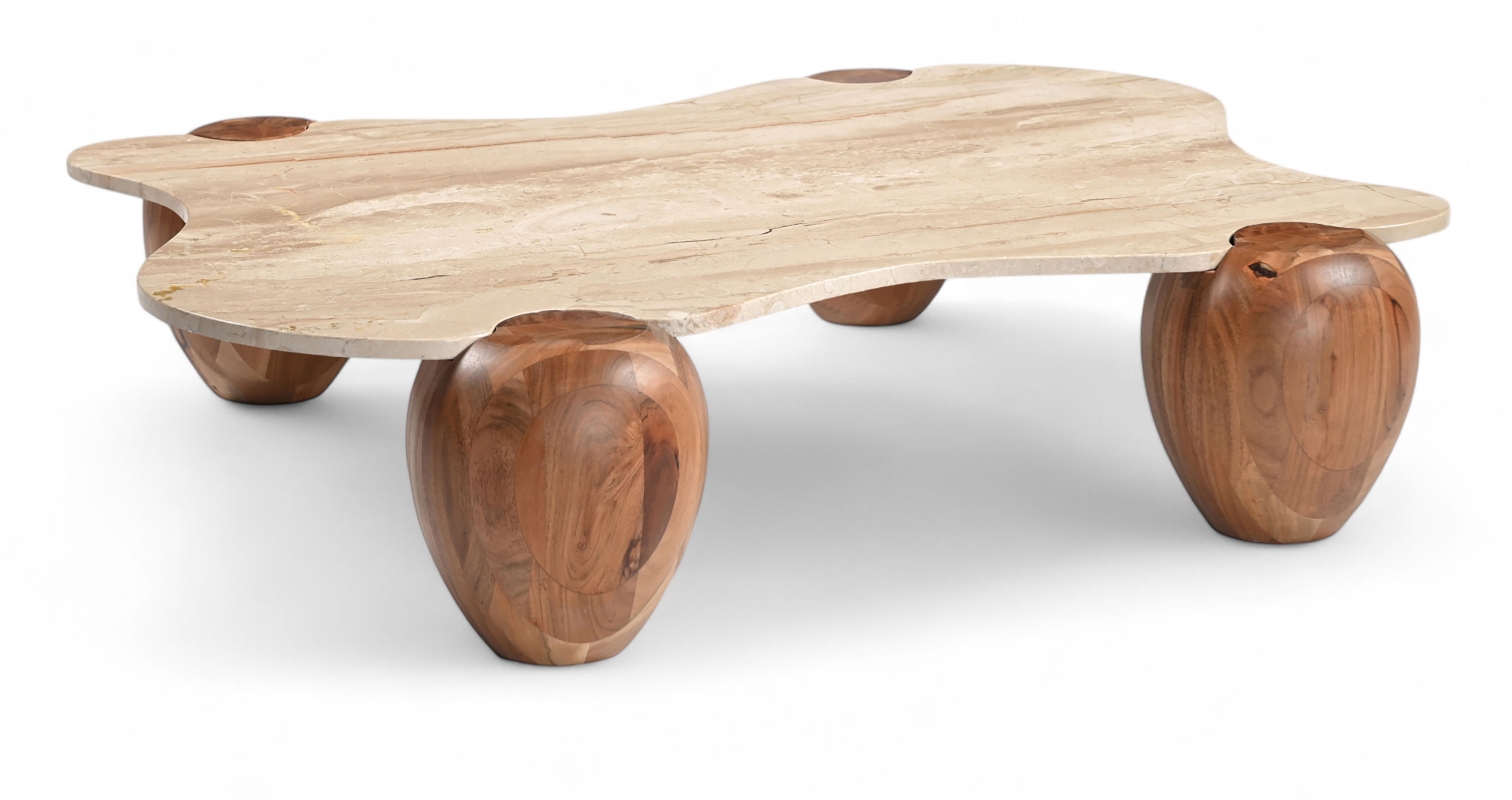 Liona - Marble And Acacia Wood Coffee Table - Beige