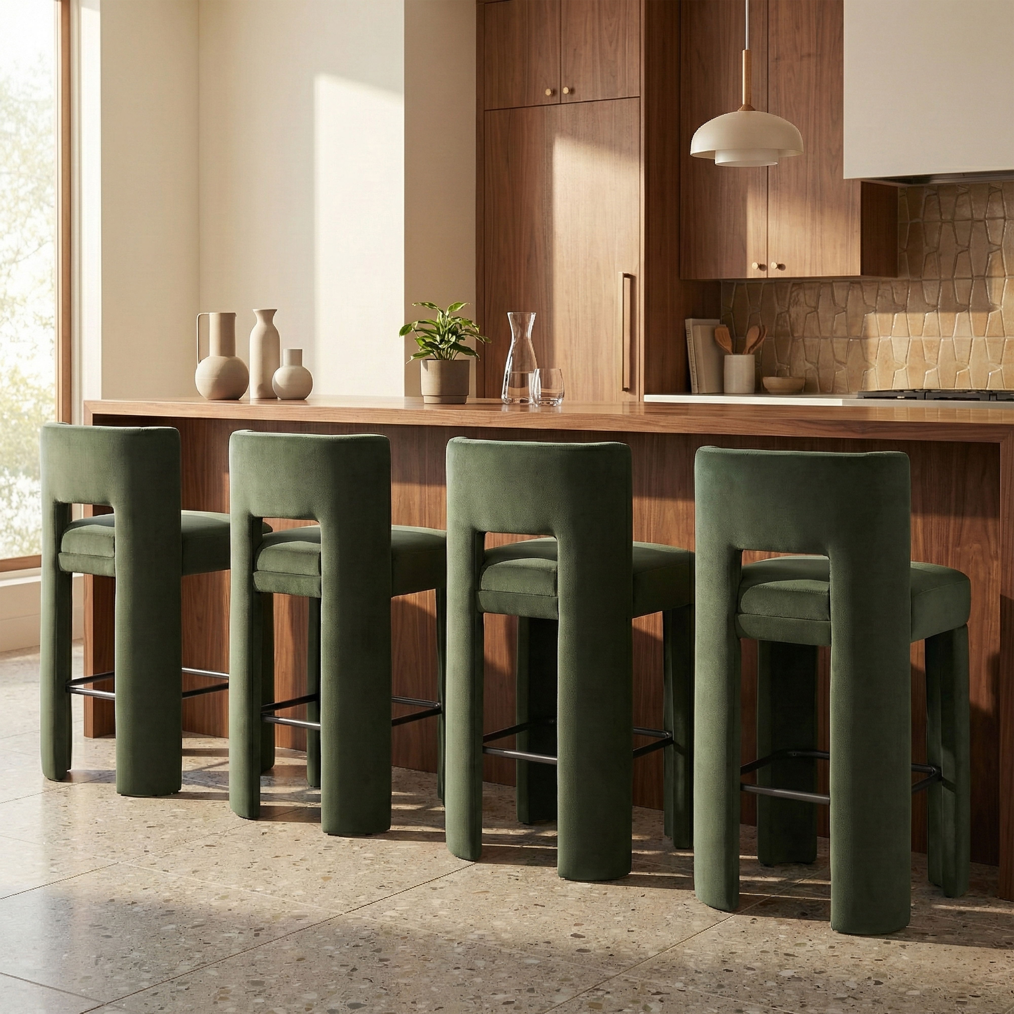 Zuno - Velvet Performance Fabric Upholstered Bar Stool (Set of 2) - Green
