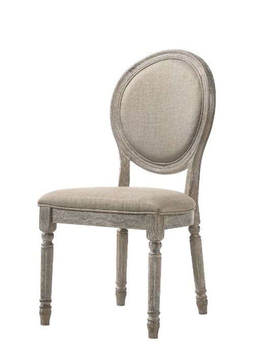 Faustine - Side Chair (Set of 2) - Tan Fabric & Salvaged Light Oak, beige